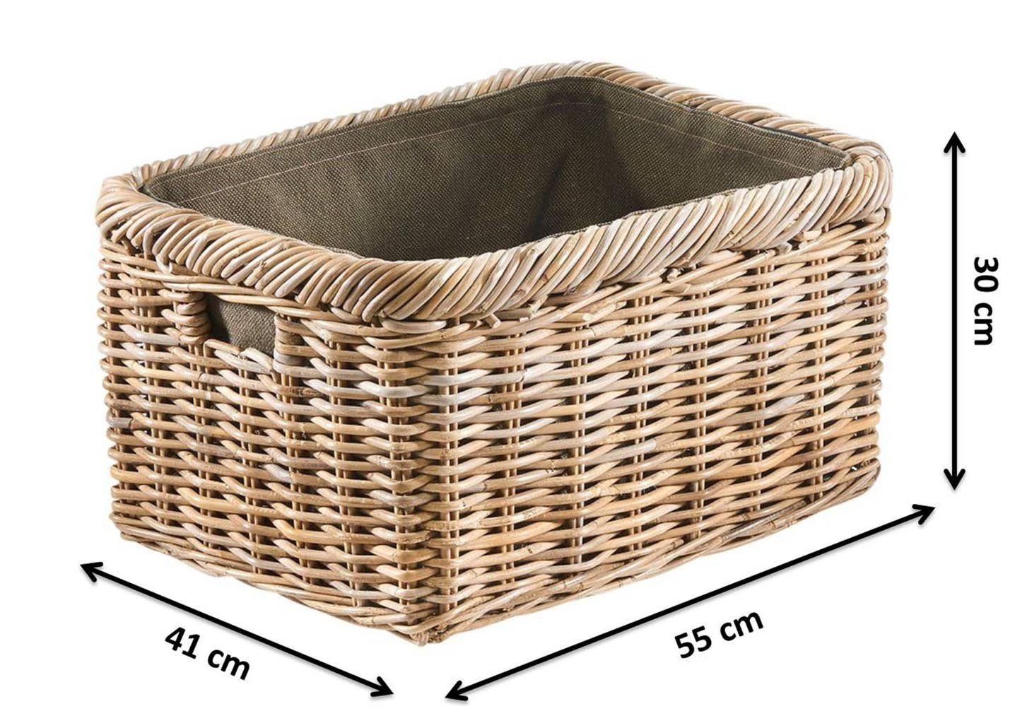 Kobolo Kaminholzkorb Holztrage Rattan grau mit Jutestoff dunkel (1 St)