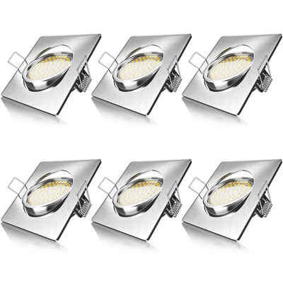 Brandson LED Einbaustrahler, Schwenkmechanismus (40° vertikal), LED fest integriert, schwenkbarer Deckenspot, Edelstahl Optik, 320 Lumen, Warmweiß, 6er Set