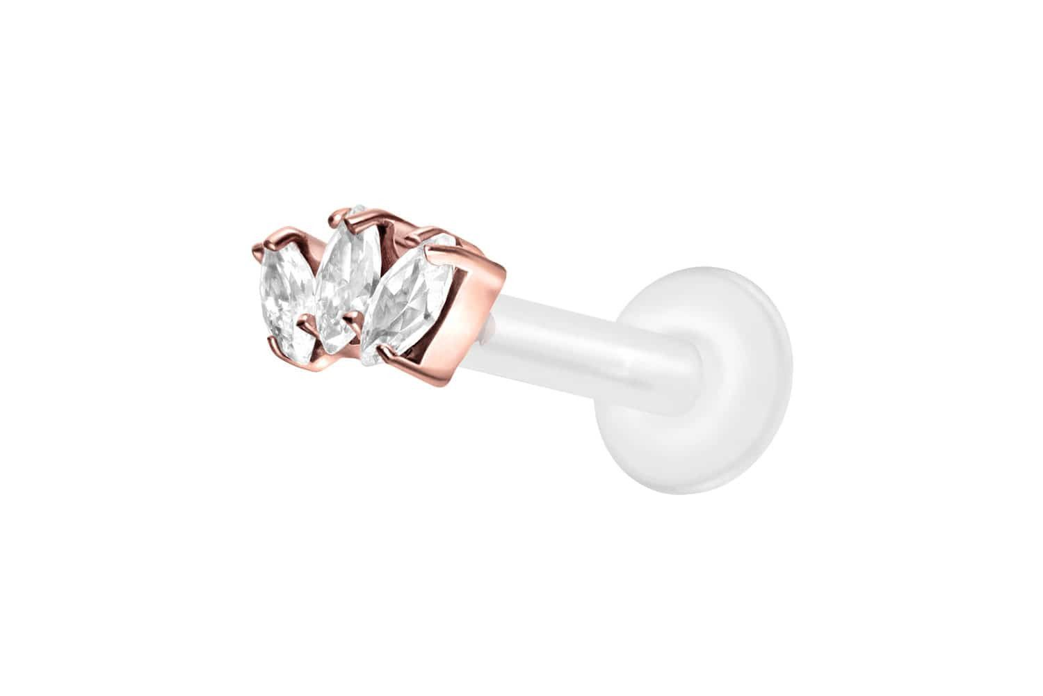 Piercing-Set PTFE Labret mit Innengewinde + Titan-Aufsatz 3 KRISTALLTROPFEN