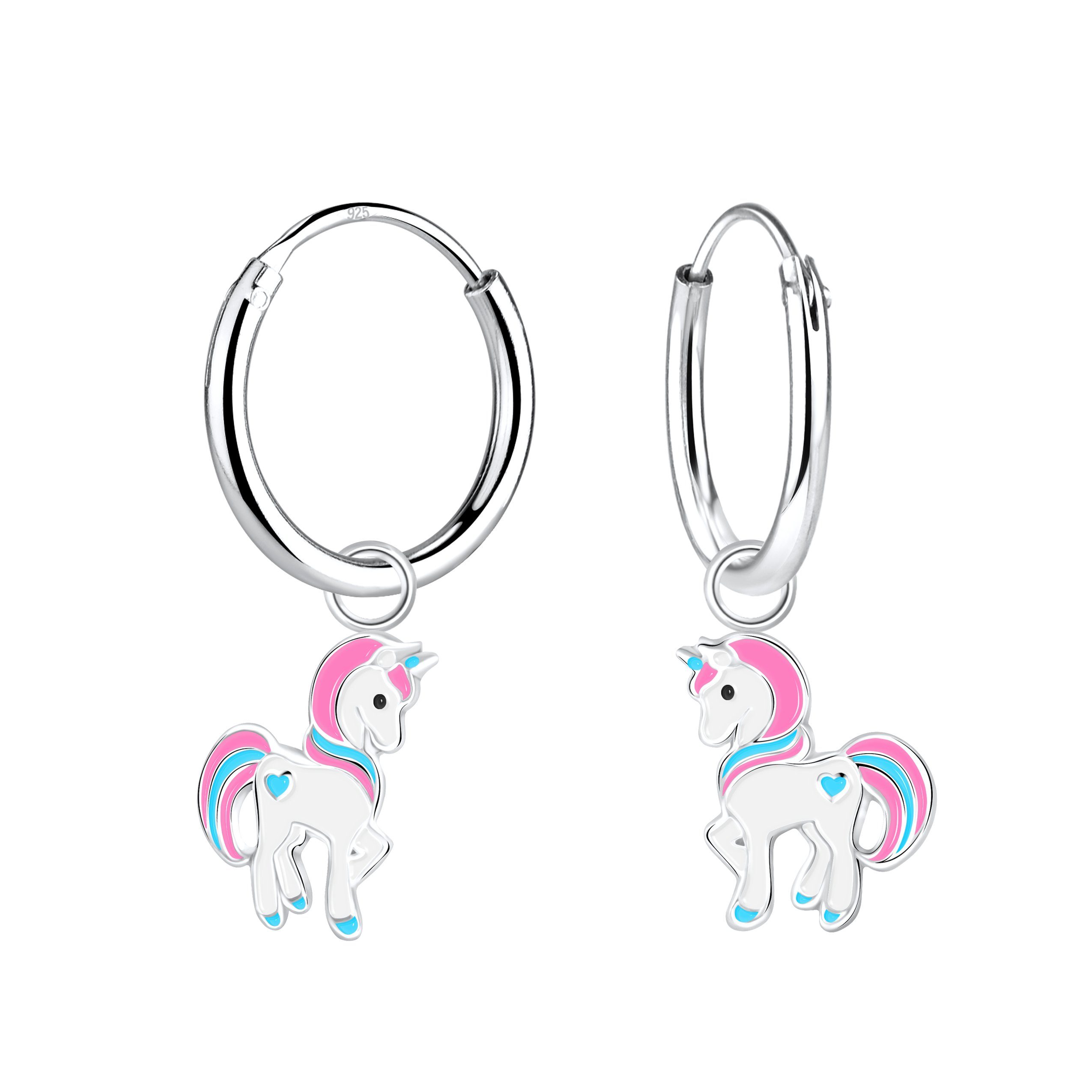 ALEXANDER YORK Paar Creolen Charm-Ohrringe EINHORN HERZ hellrosa, 2-tlg., 925 Sterling Silber | Creolen