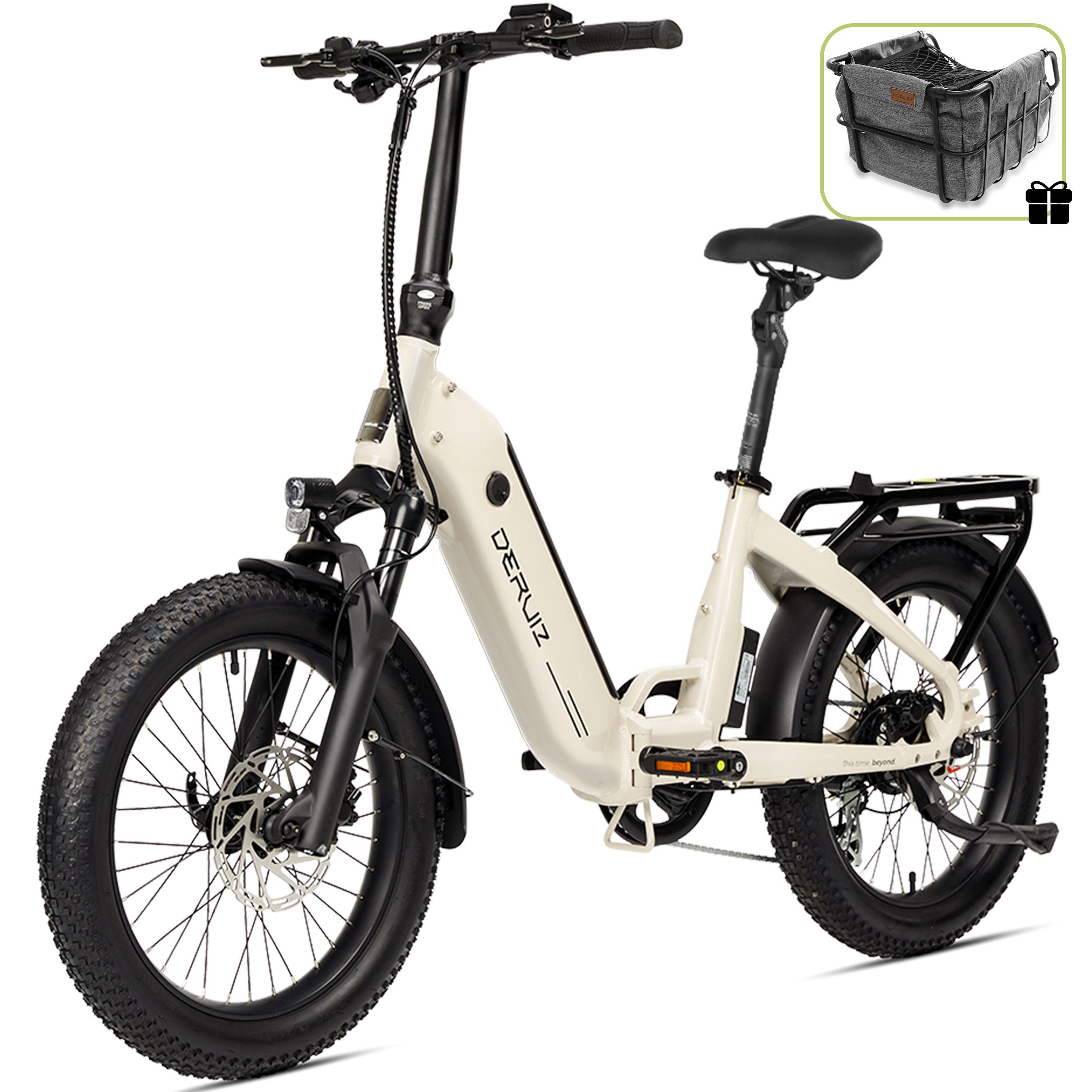 DERUIZ E-Bike Faltrad 20 Zoll, max. 140km, Federsattelstütze, mit Bluetooth, 5 Stufen, 8 Gang SHIMANO SHIMANO ALTUS 11-32T Schaltwerk, Kettenschaltung, Heckmotor, 500 Wh, (mit Akku-Ladegerät, mit Werkzeug), RH:36cm, Bremslicht, Gepäckträger (max.50kg), hydraulische Bremsen