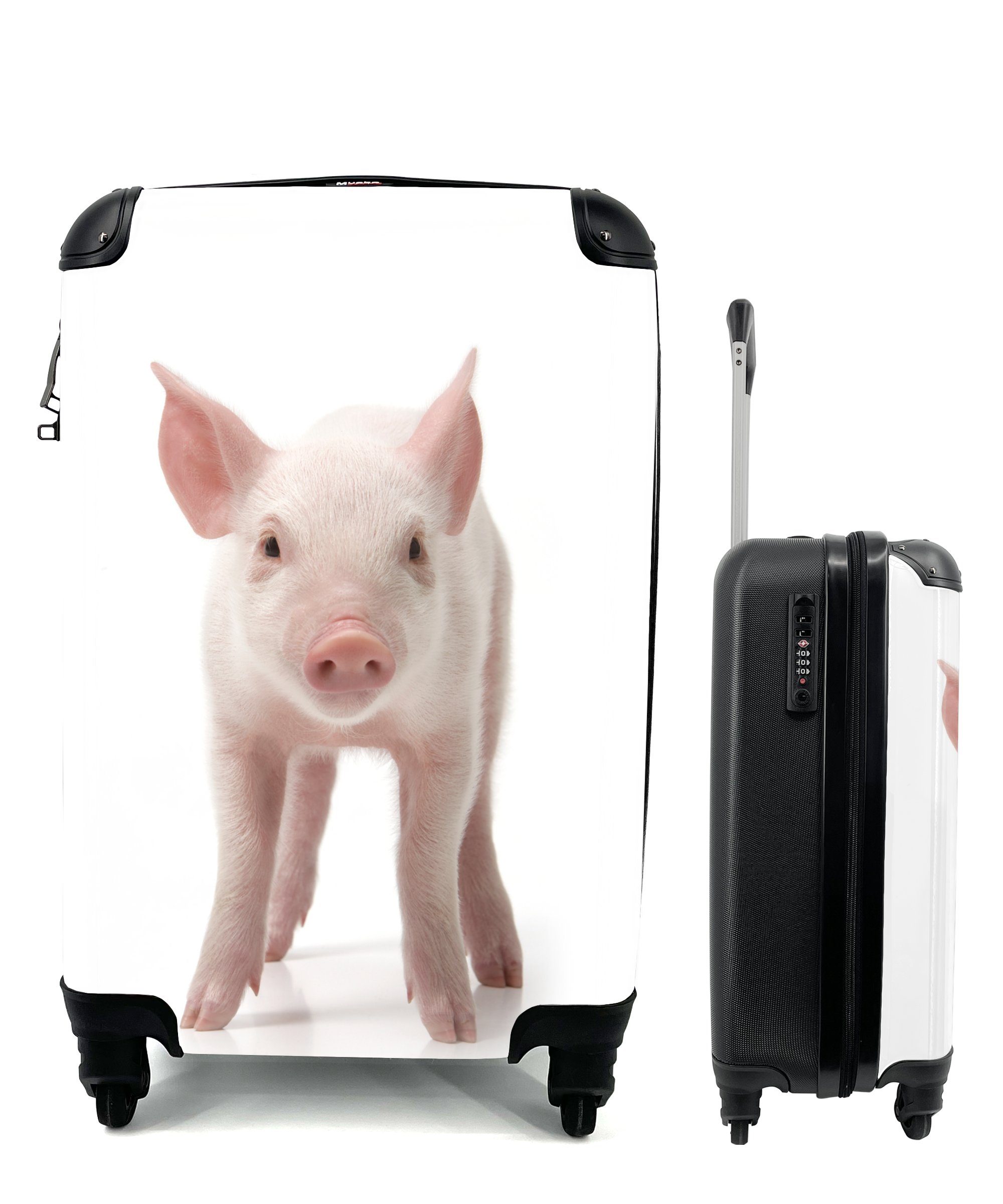 MuchoWow Handgepäckkoffer Schwein - Tiere - Weiß, 4 Rollen, Reisetasche mit rollen, Handgepäck für Ferien, Trolley, Reisekoffer