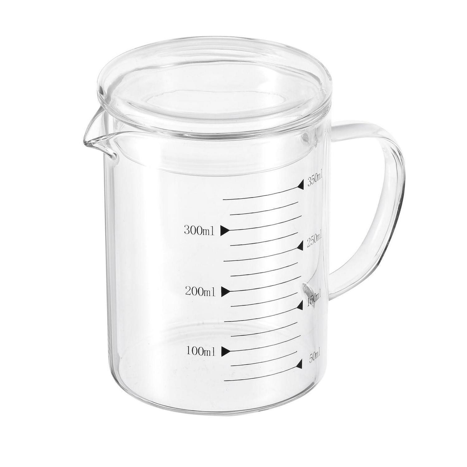 LuxusKollektion Messbecher Messbecher Glas 350ml V-Ausguss Deckel Schwarz, Glas