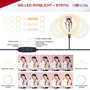 TronicXL Ringlicht Ringlicht mit 2m Stativ groß Ring Light Handy Smartphone Halterung, höhenverstellbar