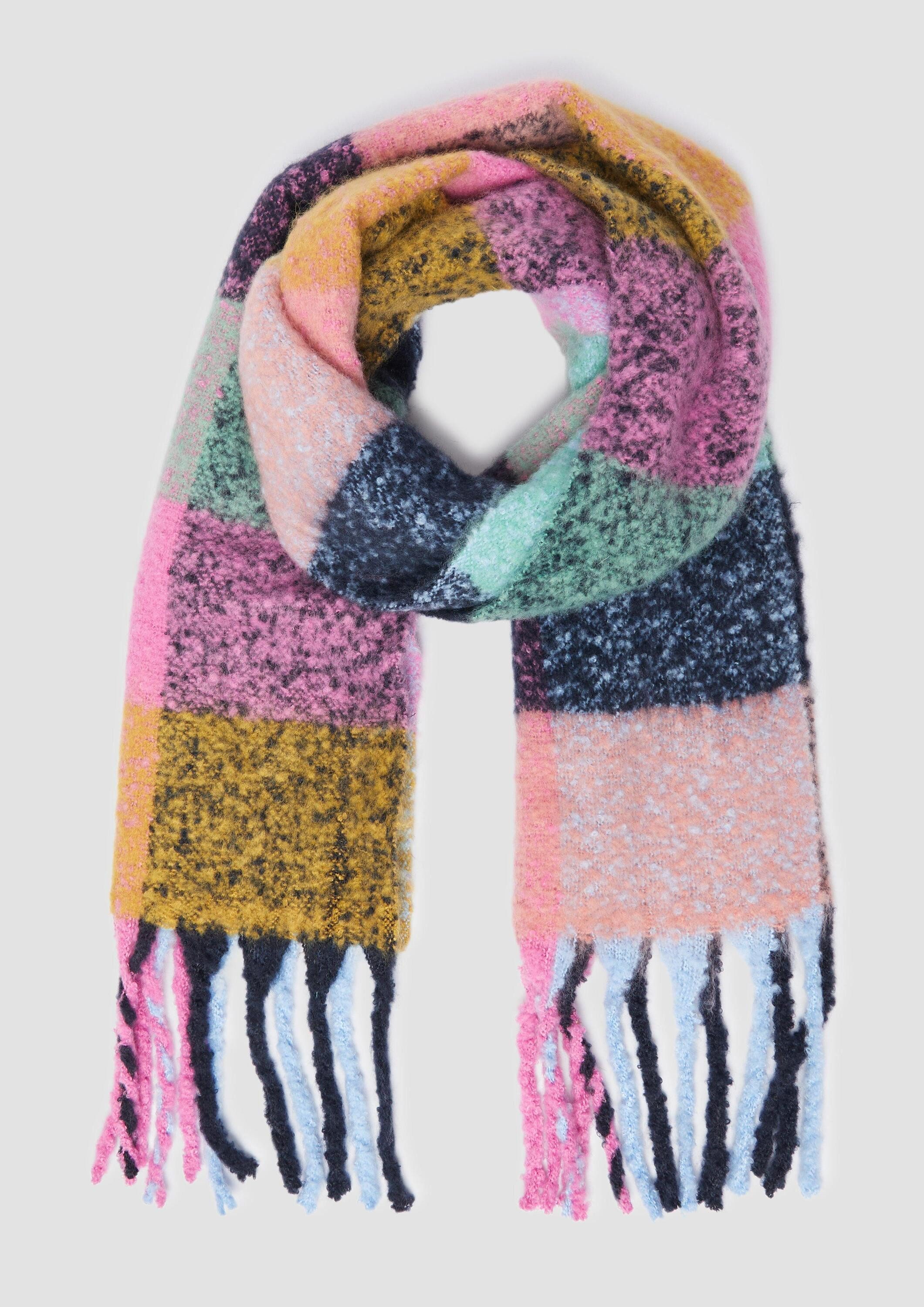 s.Oliver Schal Tuch, Schal mit Fransen und mehrfarbigem Karo-Muster günstig online kaufen