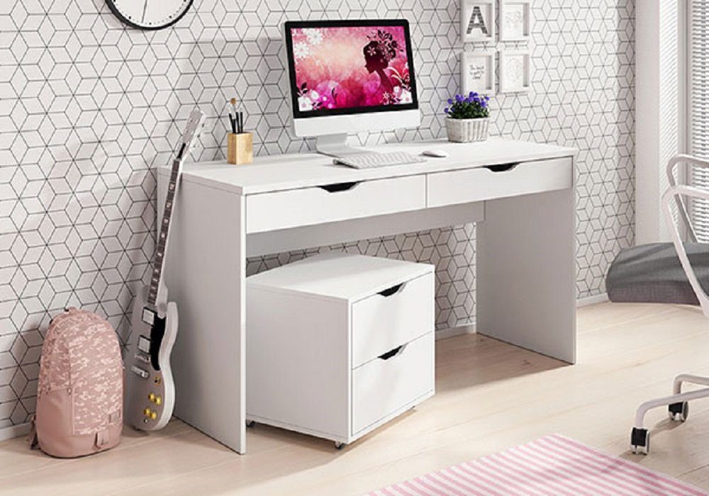 Schreibtisch weiß Rollcontainer mit (PC-Tisch, Computertisch), wählbar MATI Feldmann-Wohnen Ausführung und Farbe