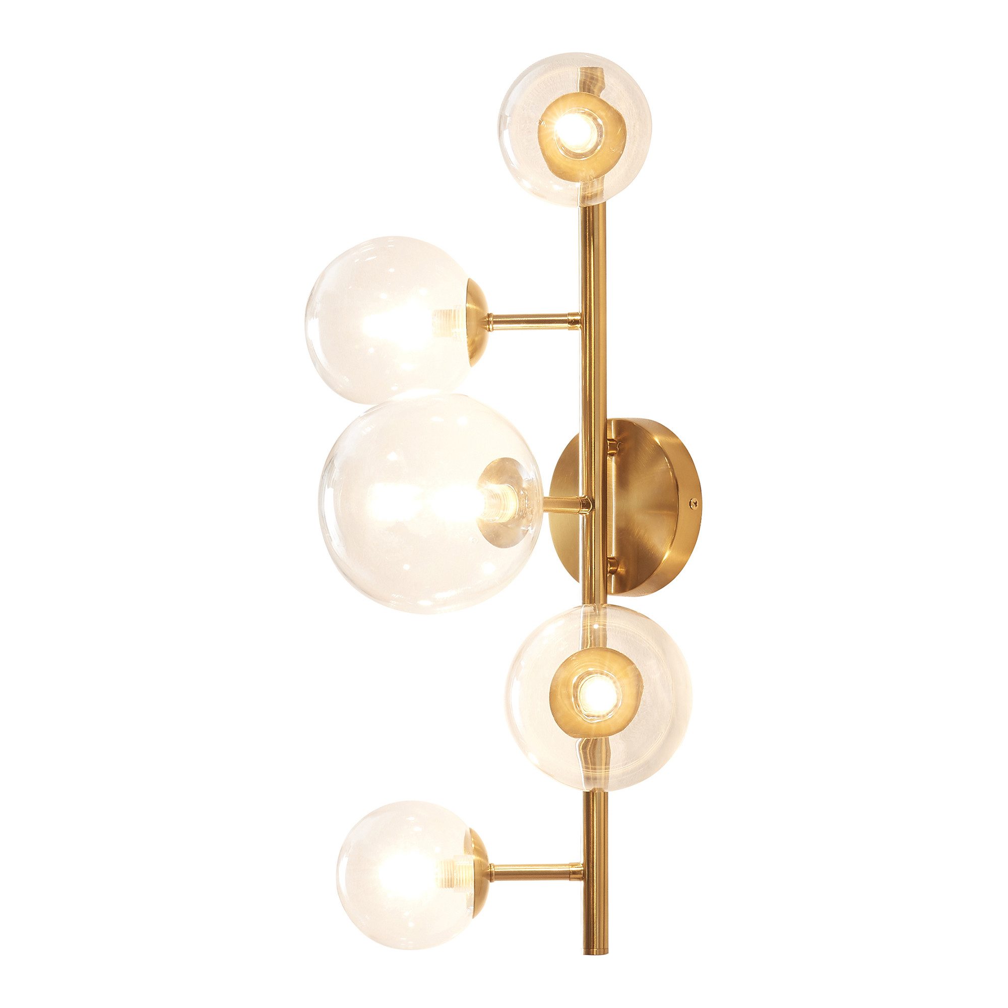 lux.pro Wandleuchte, ohne Leuchtmittel, »Makkor« 5-flammig Metall und Glas 62x35x24 cm Goldfarben