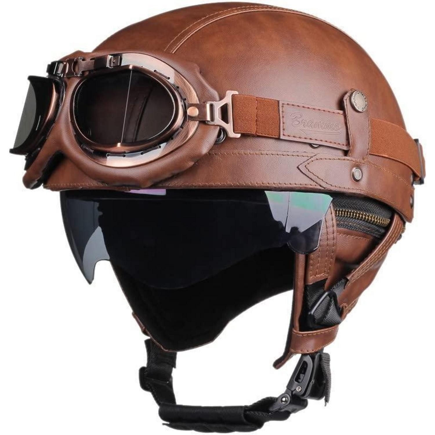 LuxusKollektion Motorradhelm Retro Halbhelm in Lederoptik