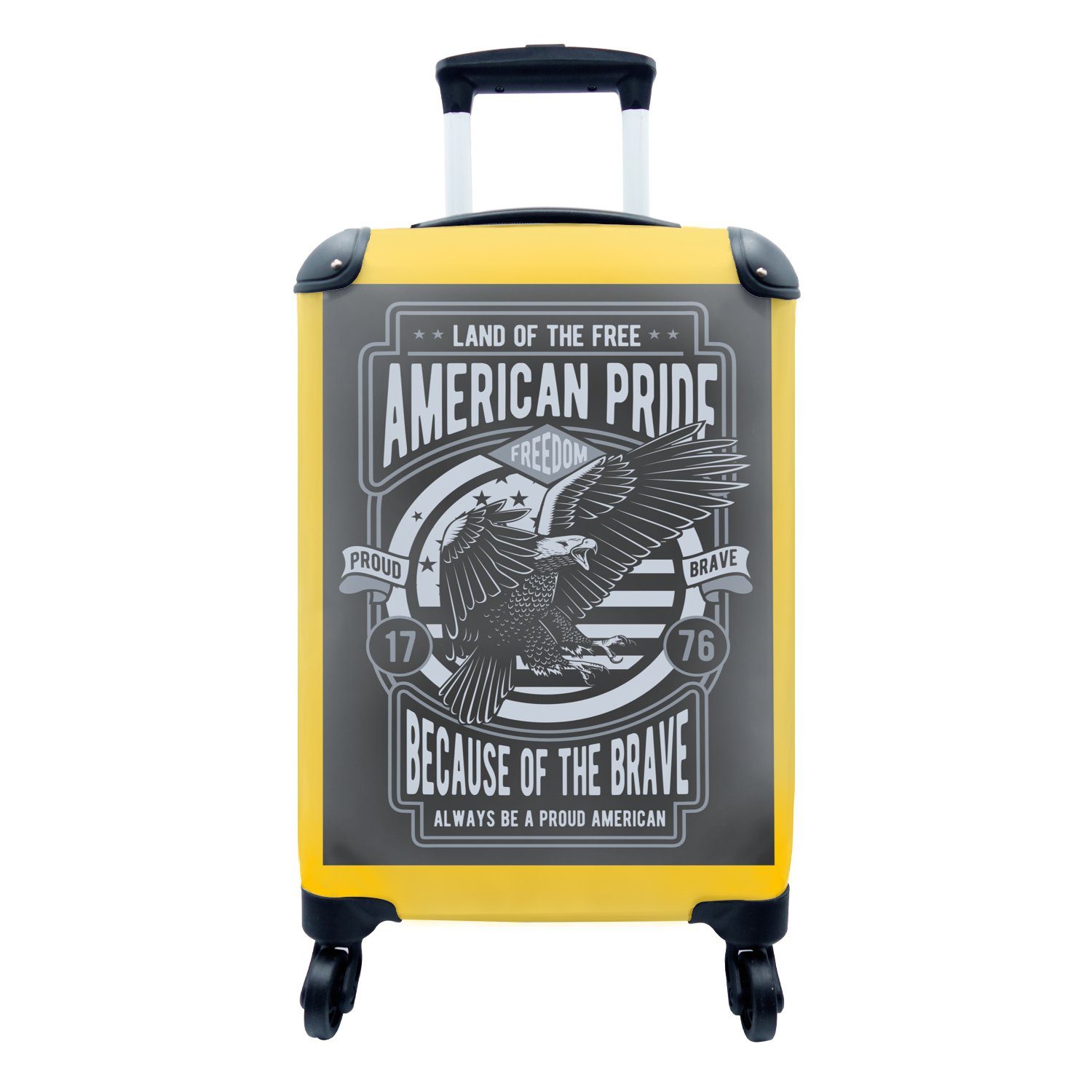 MuchoWow Handgepäckkoffer Amerika - Grau - Gelb - Vintage, 4 Rollen, Reisetasche mit rollen, Handgepäck für Ferien, Trolley, Reisekoffer