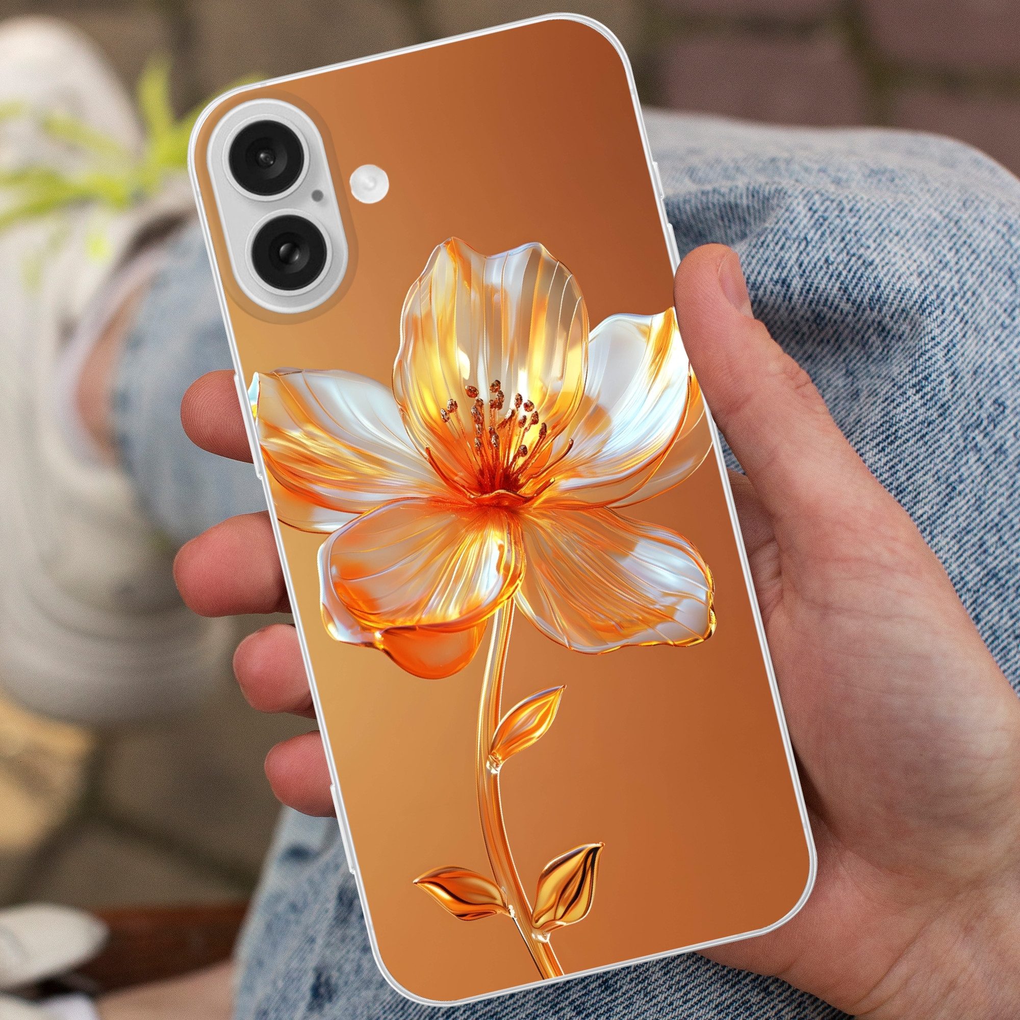 MuchoWow Handyhülle für Apple iPhone 16 Plus Gläser - Blume - Orange, Smartphone-Bumper, Print, Handy Schutzhülle Dünn