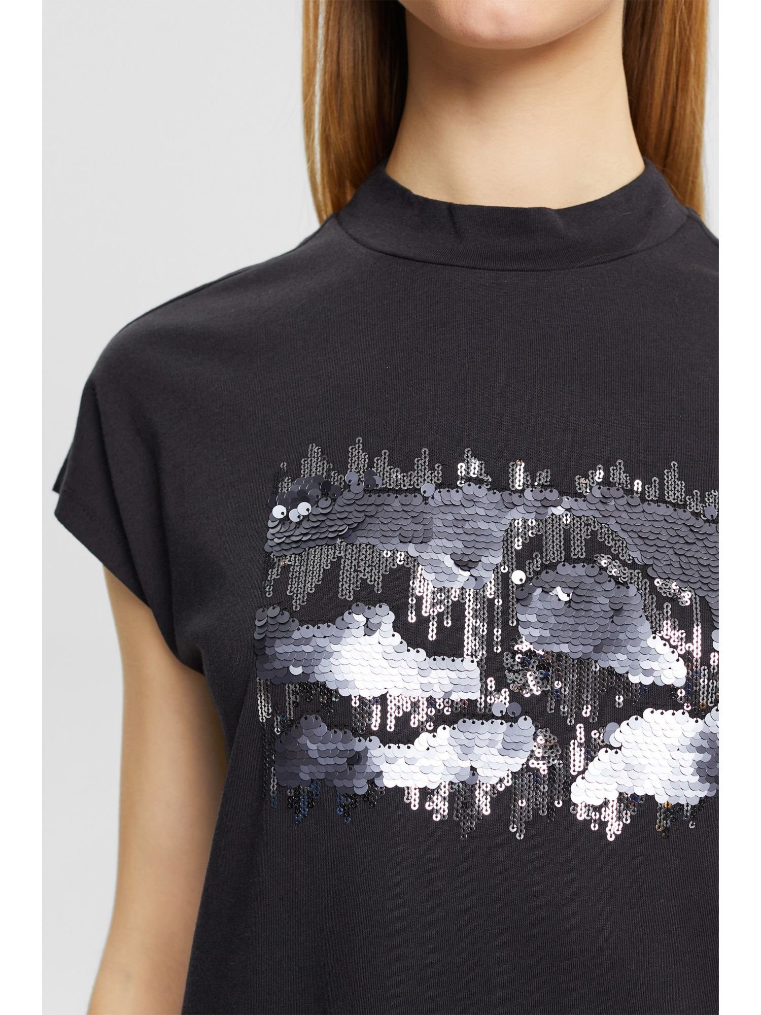 mit BLACK T-Shirt T-Shirt Paillettenapplikation, Esprit (1-tlg) Collection TENCEL™