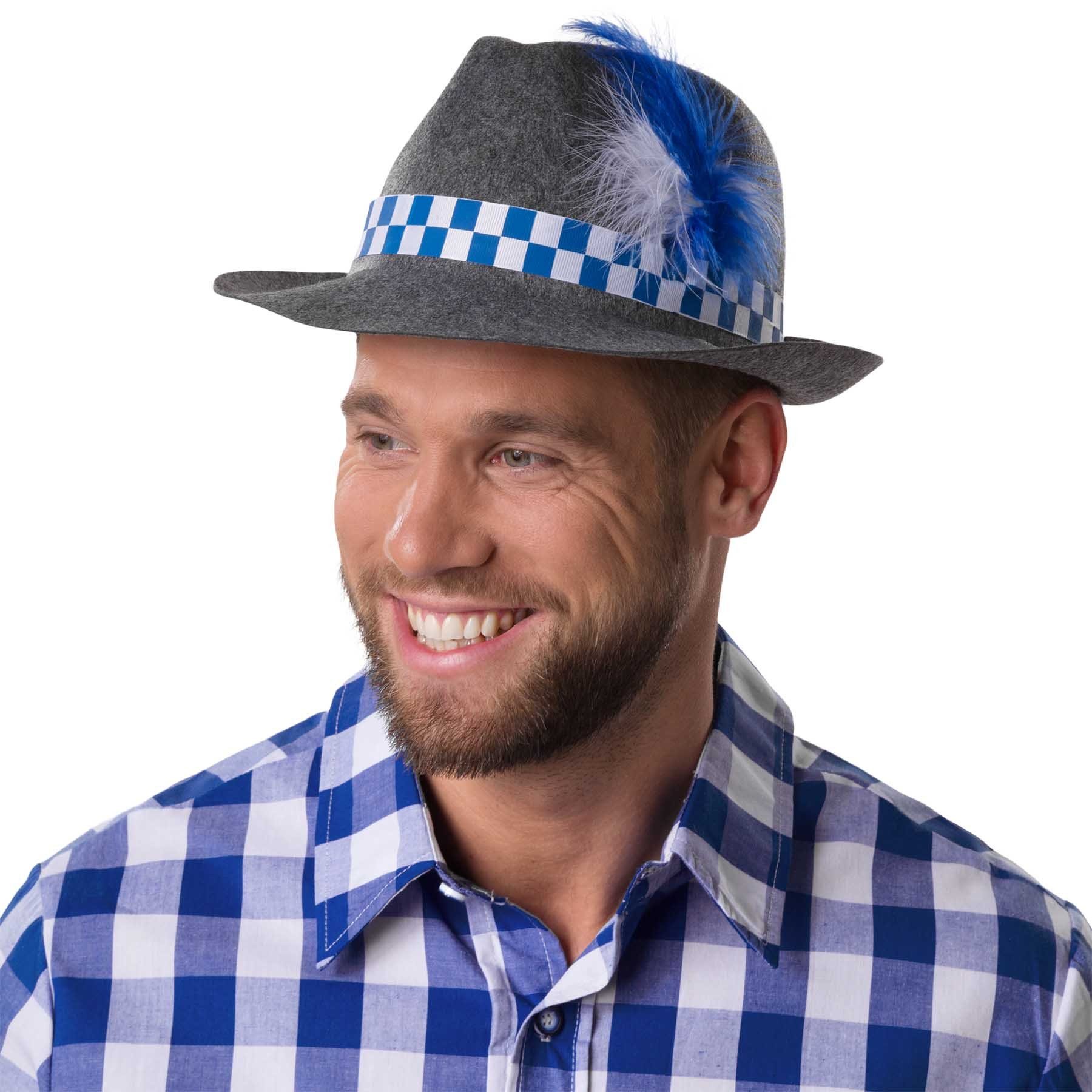 dressforfun Kostüm Grauer Trachtenhut blau-weiß, Trachtenhut aus Filz