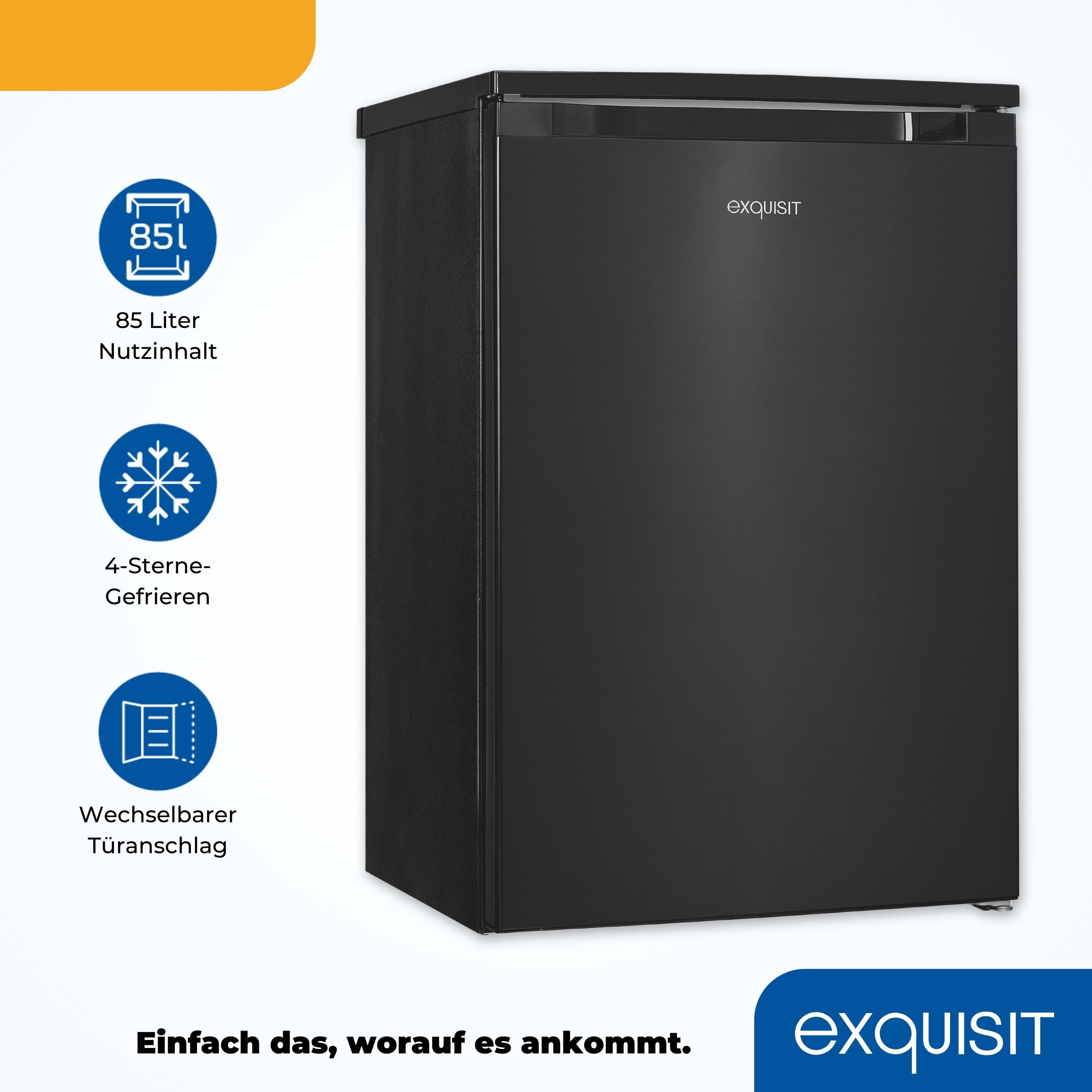 exquisit Gefrierschrank GS81-040B inoxlook-az, 85 cm hoch, 54,5 cm breit, Viel Platz, starke Gefrierleistung