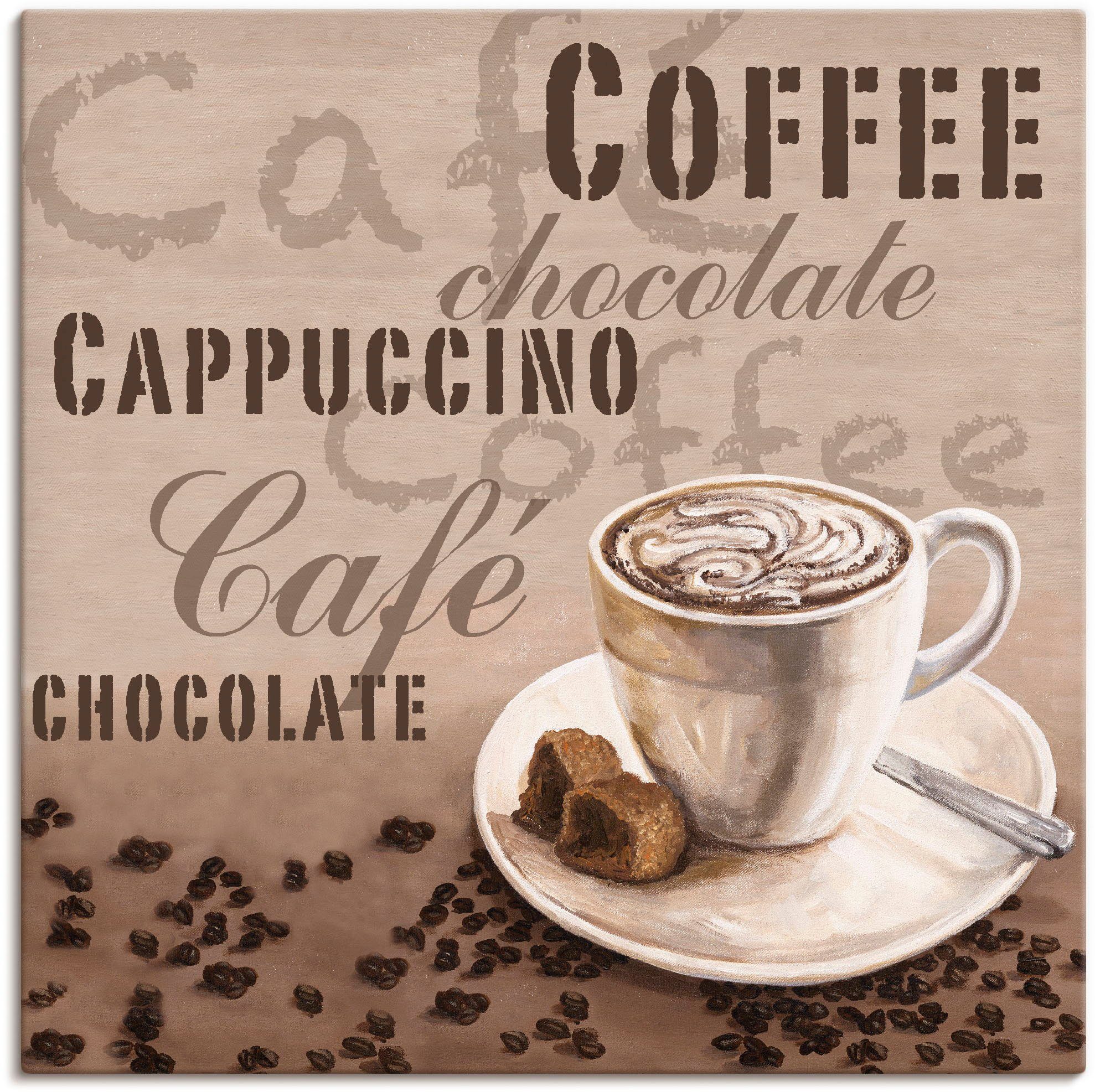 Artland Leinwandbild Schokolade - Cappucino, Getränke (1 St), auf Holzrahmen gespannt