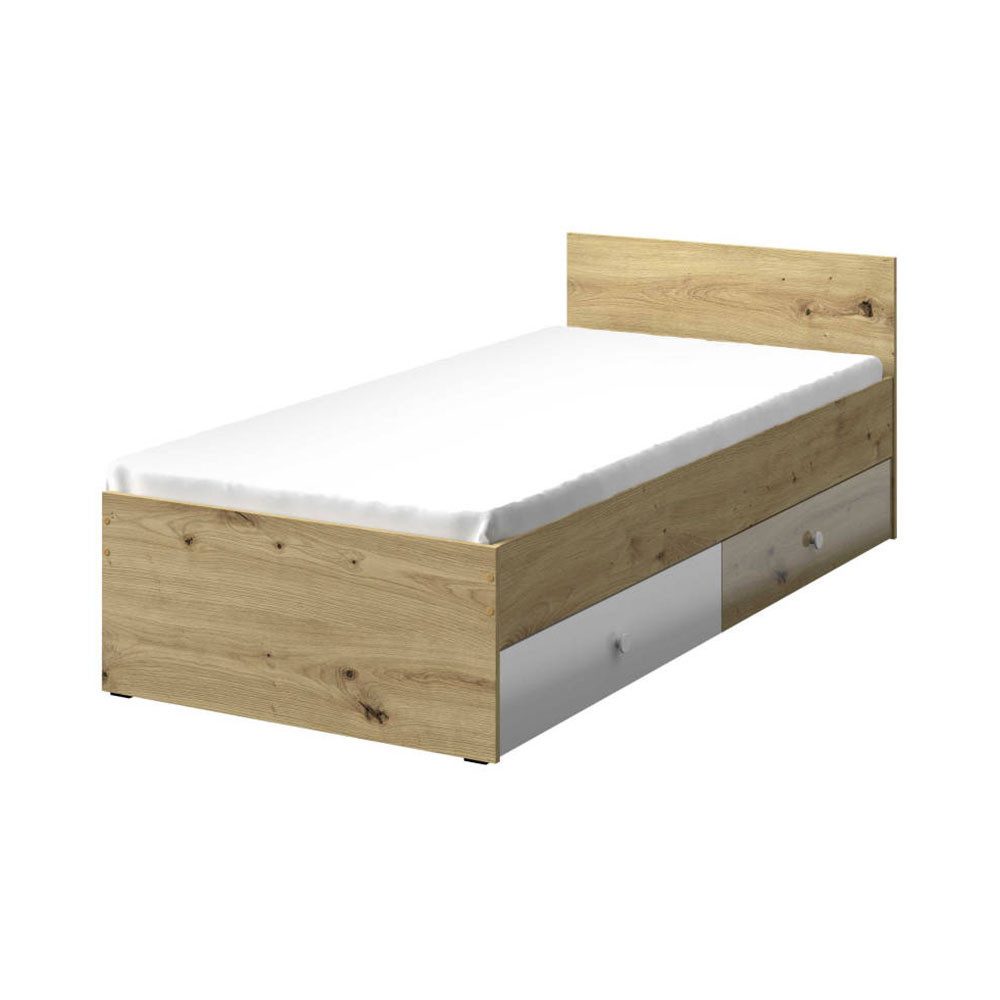 Feldmann-Wohnen Kinderbett Nero (Liegefläche 90 cm x 200 cm, ohne Matratze, 1-tlg., mit Rollrost, inkl. 2 Schubladen mit Rollenschubführung und je 1 Rolle), 90x200cm Weiß Hochglanz / Griffe Weiß