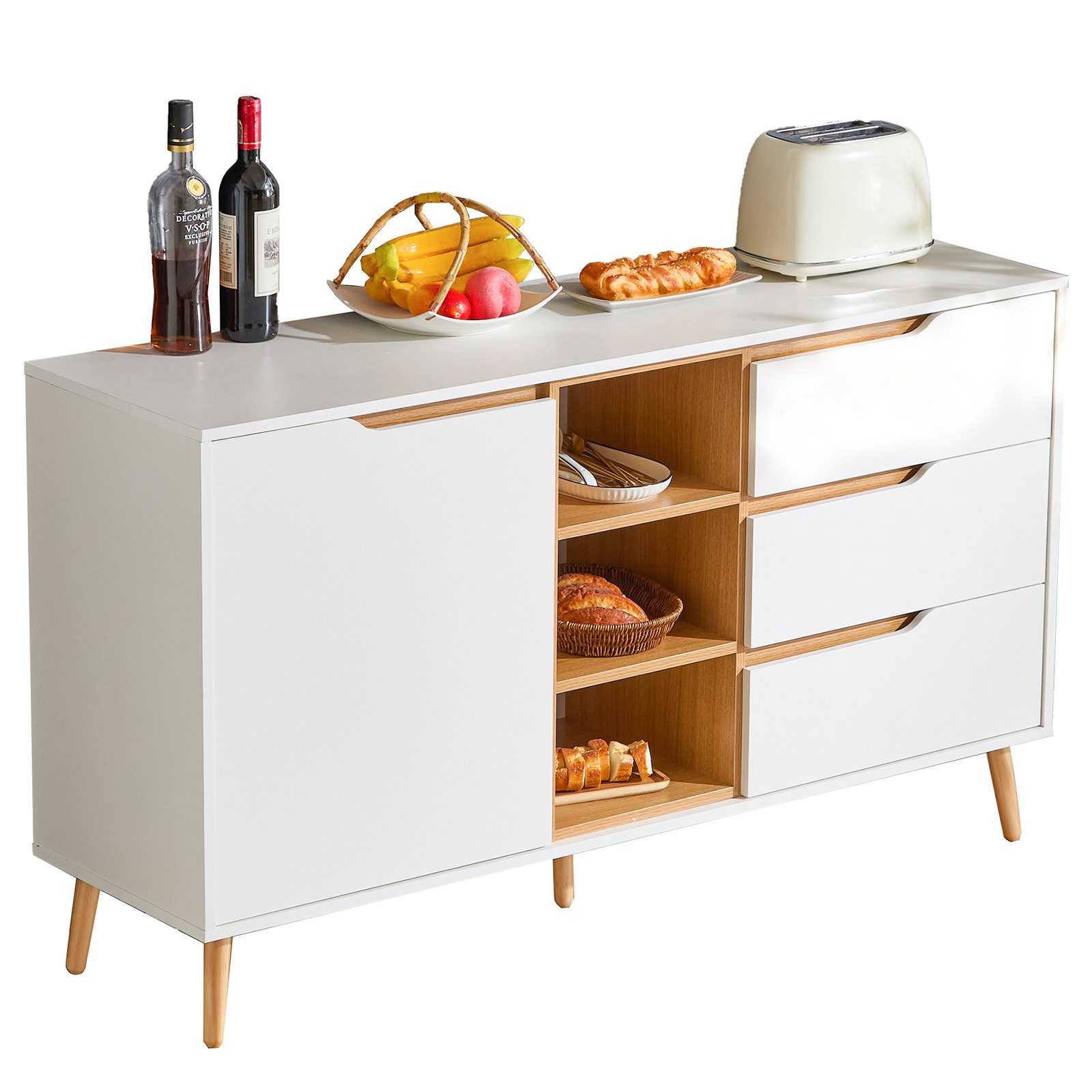 Sideboard Kommode offenem Stauraum Beistellschrank Maße: 140 x 40 x 80,5 cm