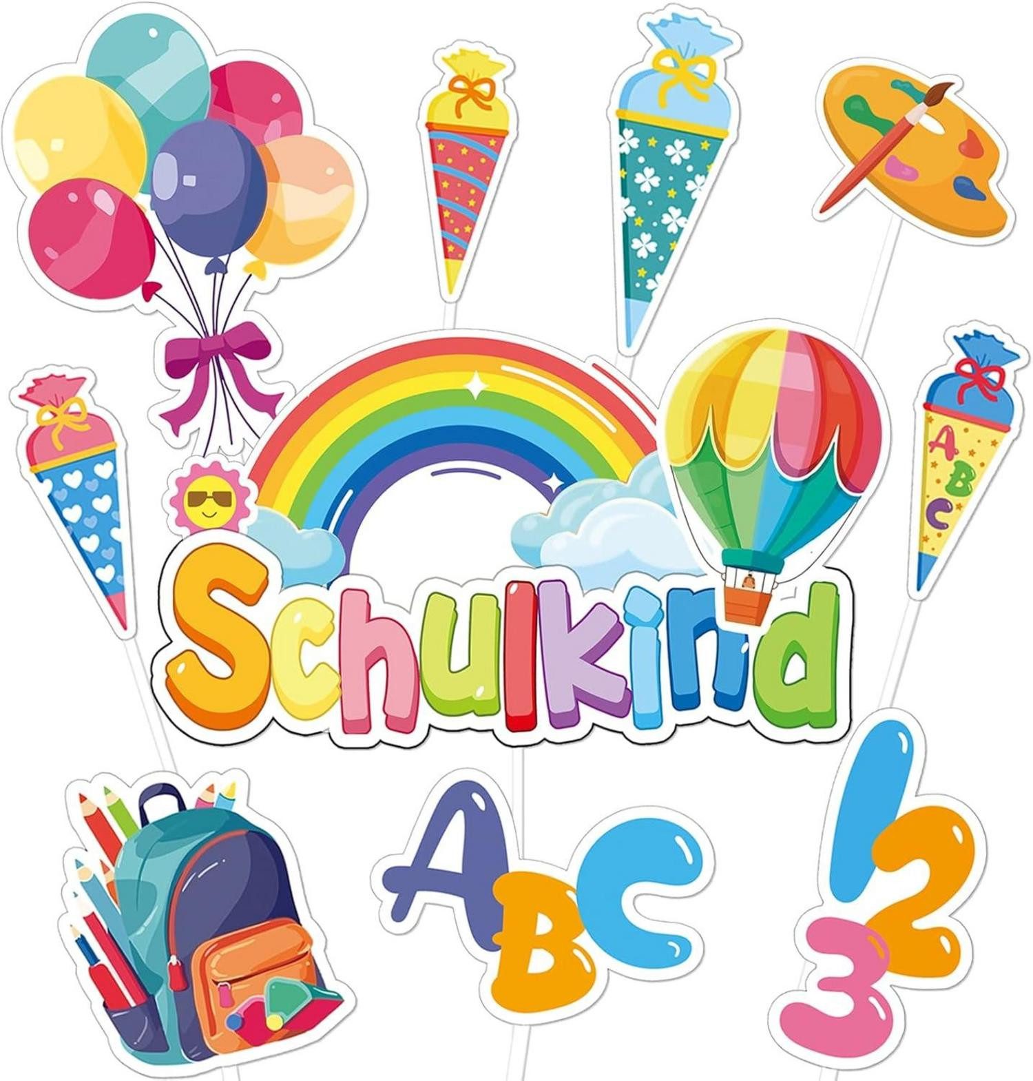 Dekohänger Tortendeko Einschulung 22 Stück Schulanfang Schulkind ABC 123 Cake