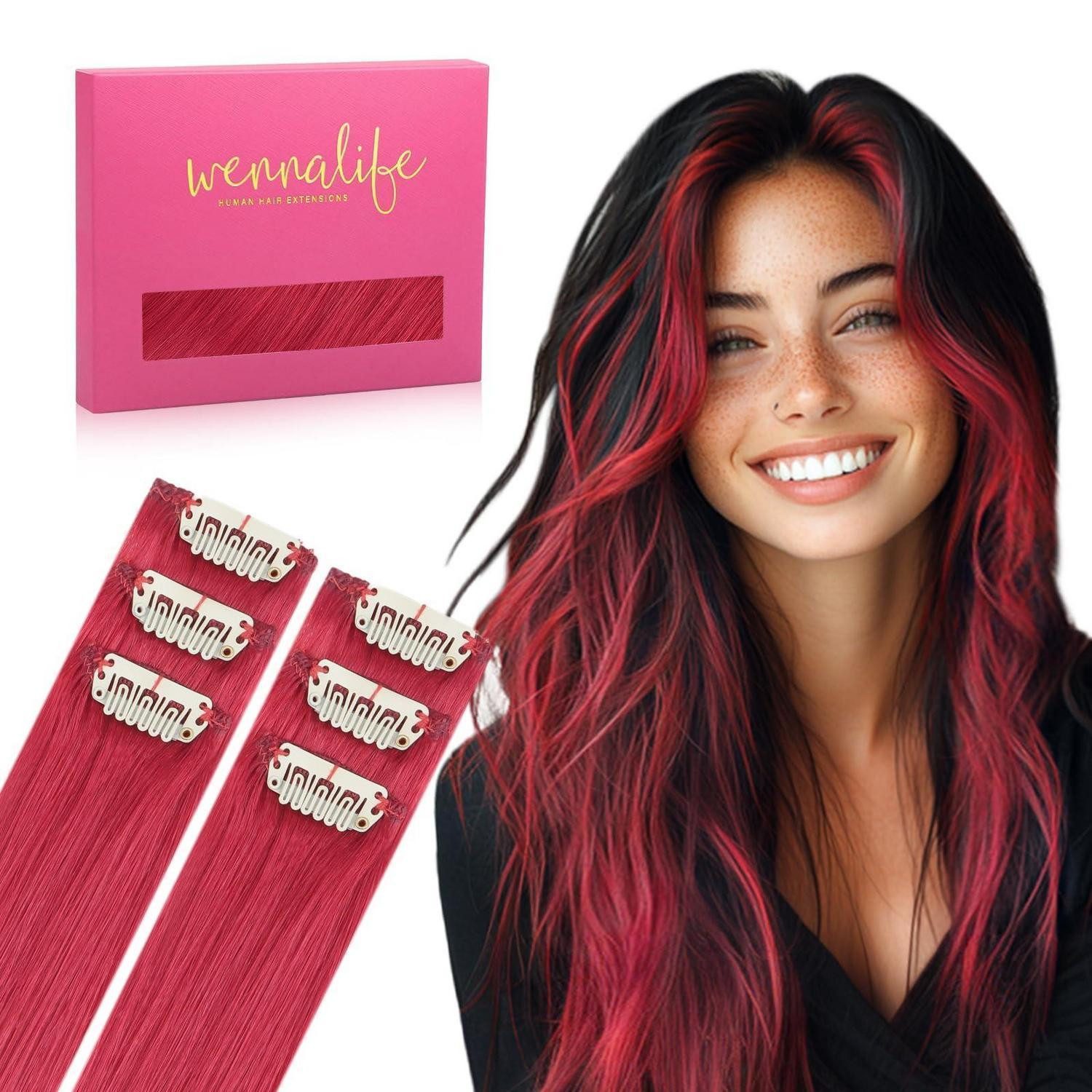 LuxusKollektion Echthaar-Extension Clip in Extensions Echthaar Remy Haarverlängerung 40cm 30g 6pcs Rot