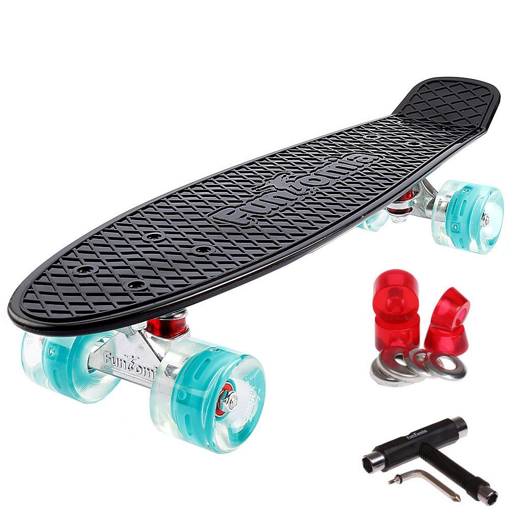 FunTomia Miniskateboard Kinder Cruiserboard Miniboard 57cm mit oder ohne LED Leuchtrollen