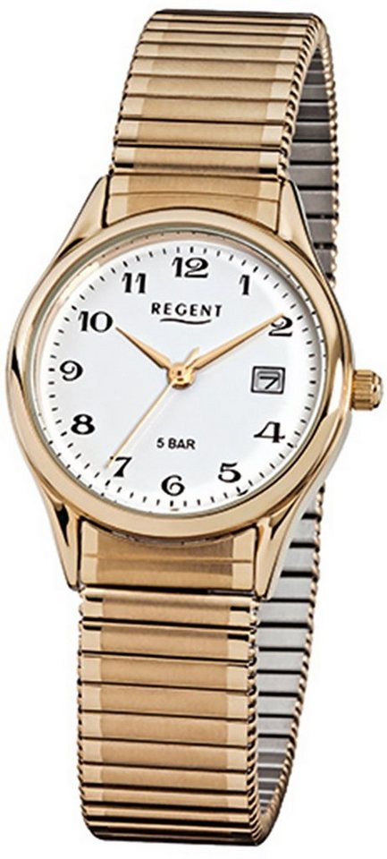 Regent Quarzuhr Regent Damen Herren-Armbanduhr gold Analog, Damen, Herren  Armbanduhr rund, klein (ca. 29mm) Edelstahl, goldarmband