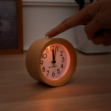 Navaris Wecker Analog Holz Wecker mit Snooze - Retro Uhr mit Alarm Licht