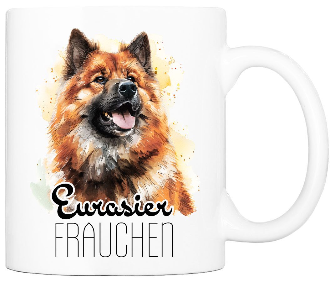 Cadouri Tasse EURASIER FRAUCHEN - Kaffeetasse für Hundefreunde, Keramik, mit Hunderasse, beidseitig bedruckt, handgefertigt, Geschenk, 330 ml