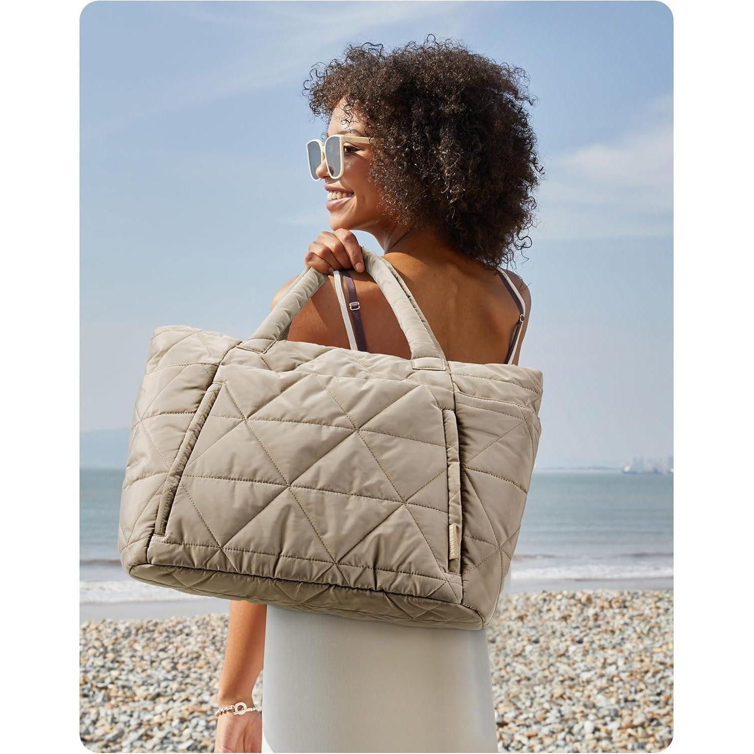 LuxusKollektion Shopper Tragetasche für Damen bauschig mit Reißverschluss große gesteppte
