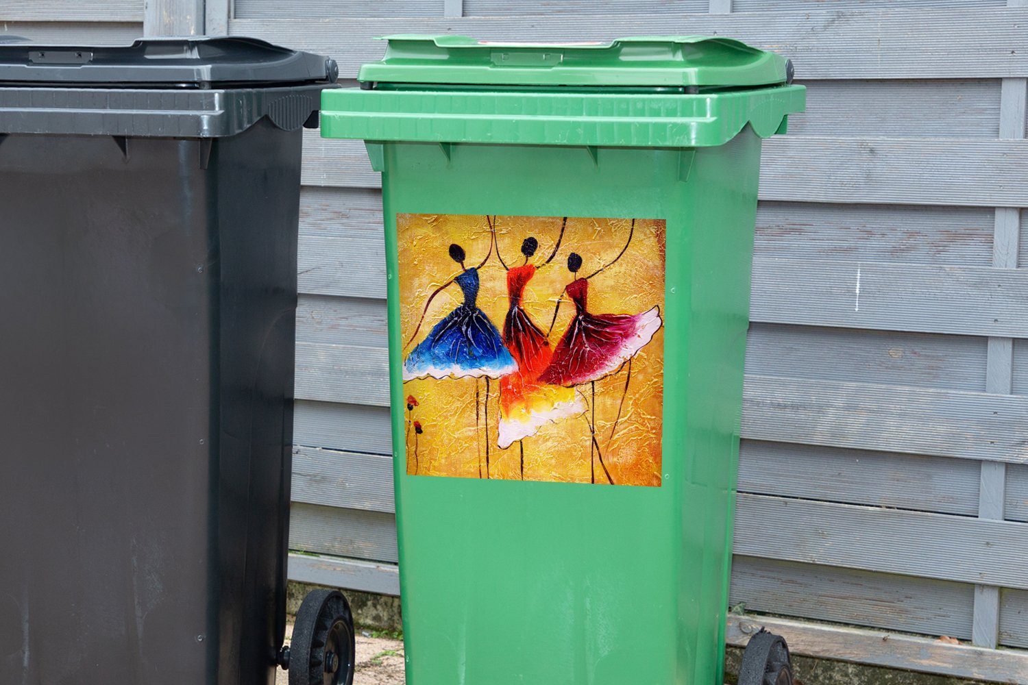 MuchoWow Wandsticker Gemälde - Frauen Mülleimer-aufkleber, Öl St), Sticker, Kleid Abfalbehälter - (1 Container, - Mülltonne