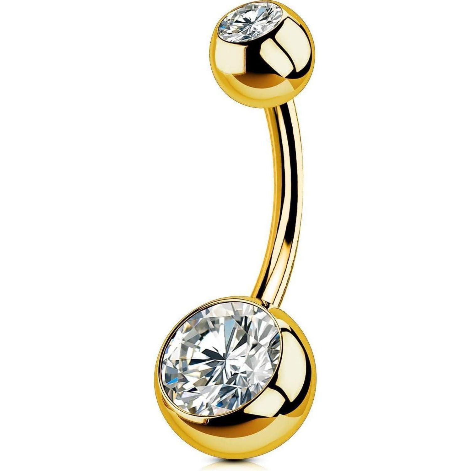 OUFER Bauchnabelpiercing Bauchnabelpiercing Titan Gold 14G 16mm CZ Kugeln Belly Button Piercing