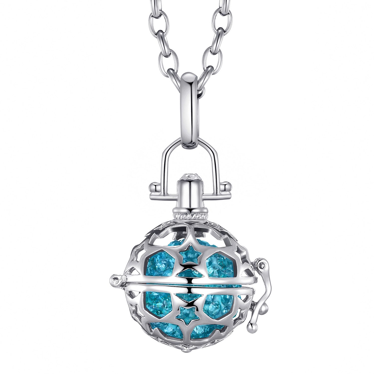 Morella Kette mit Anhänger Morella Halskette mit Anhänger und Klangkugel Zirkonia (2-tlg., Kette inkl. Klangkugel und Samtbeutel), Silberne Kette, Sterne, austauschbare Klangkugel, im Samtbeutel