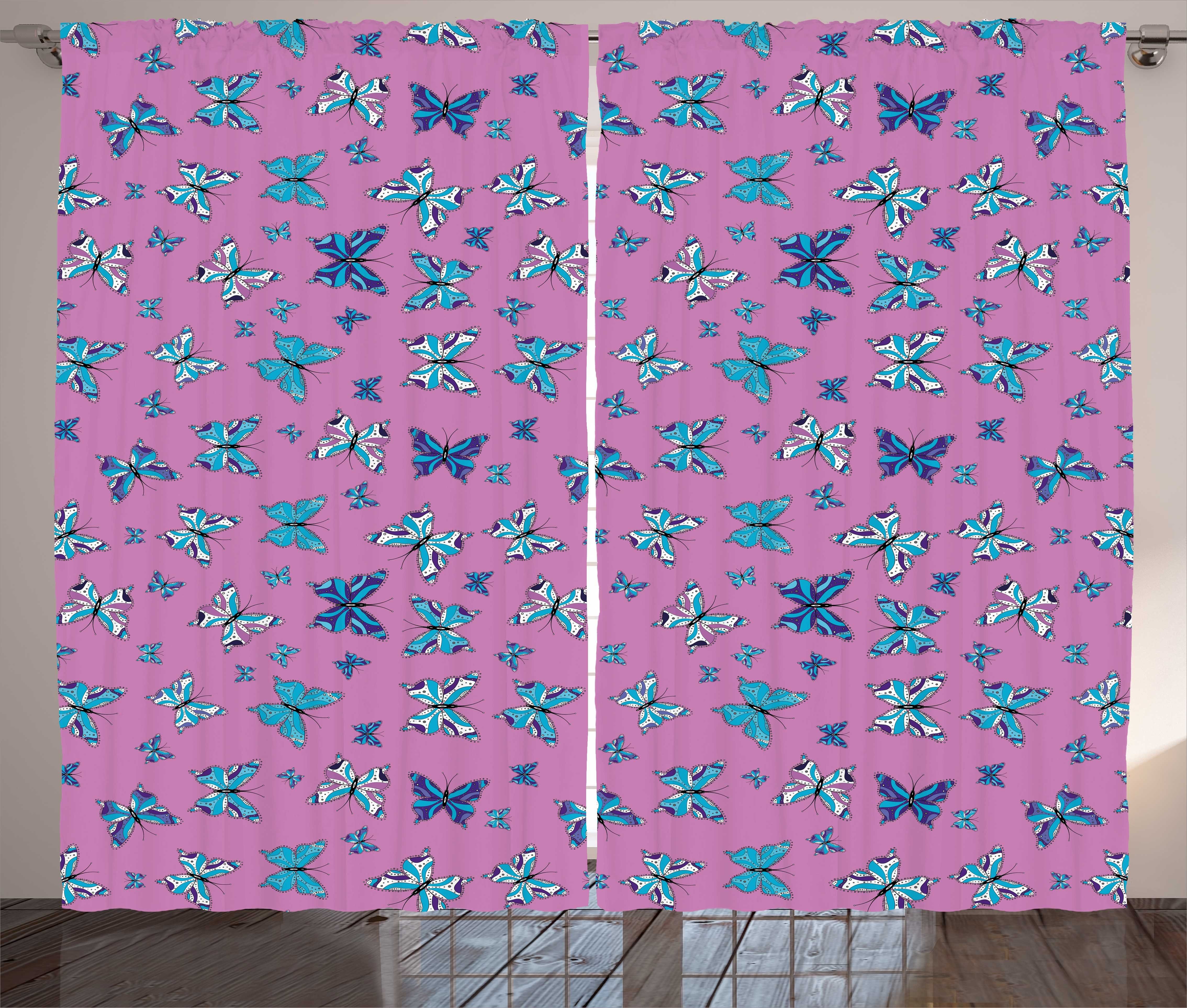 Gardine Schlafzimmer Kräuselband Vorhang mit Schlaufen und Haken, Abakuhaus, Blau Und Pink Schmetterlinge