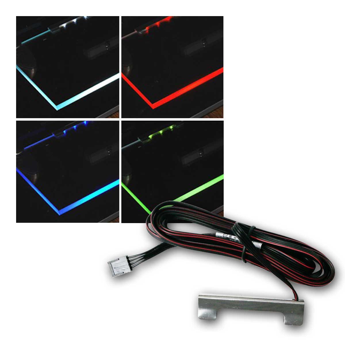 world-trading-net LED Glaskantenbeleuchtung Metall-Clip Glasbodenbeleuchtung, RGB, 12V/0,75W, RGB/mehrfarbig