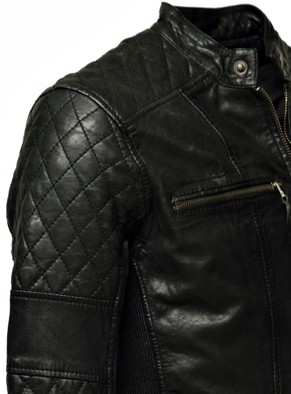 Zimmert Leather Lederjacke Alex washed, gesteppt, pflanzlich gegerbt, Schwarz, Cognac, Braun, Grün