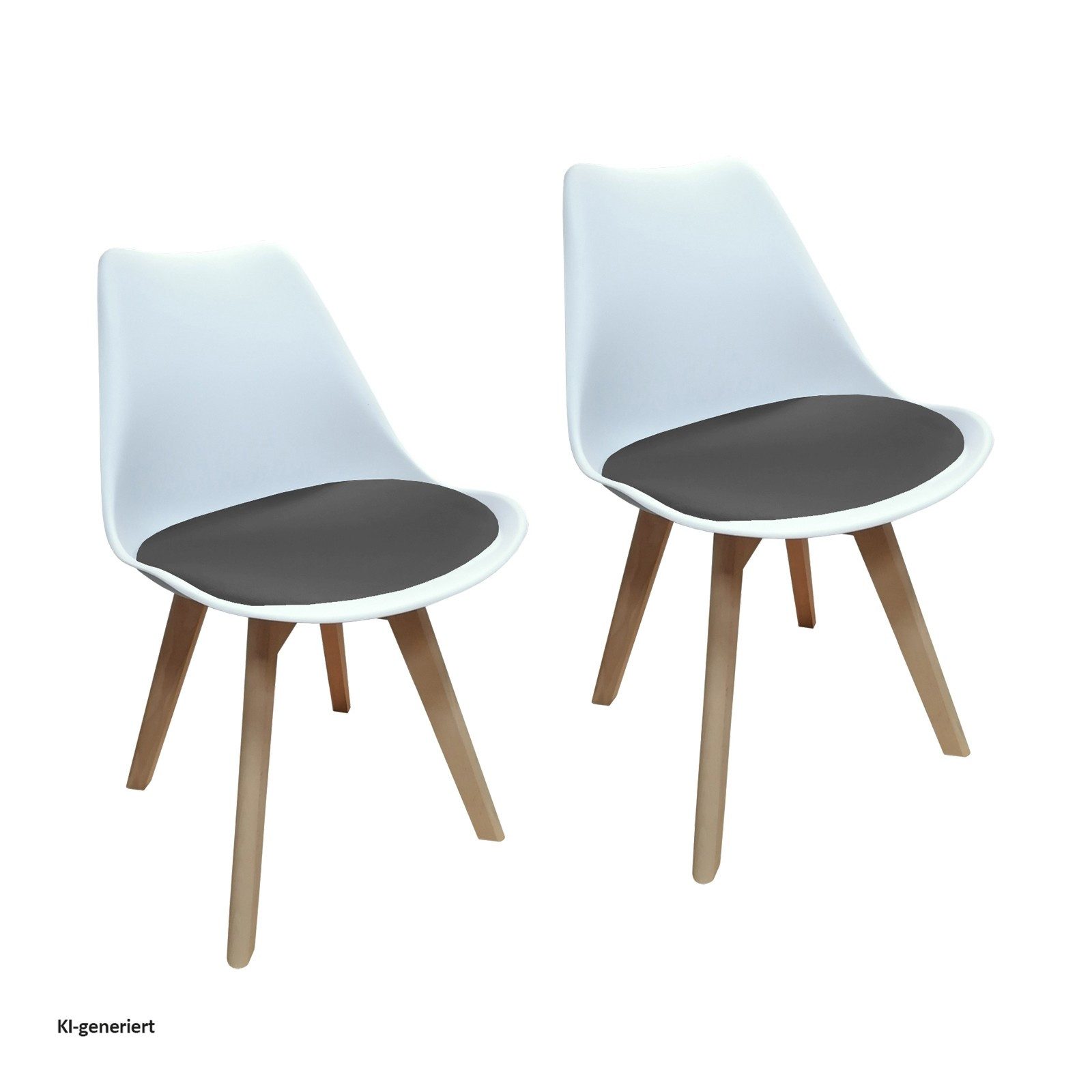 HTI-Living Esszimmerstuhl Stuhl Atlanta Weiß, Velvet Grau (Set, 2 St), Esszimmerstuhl Kunststoffschale Samtbezug Holzfüße