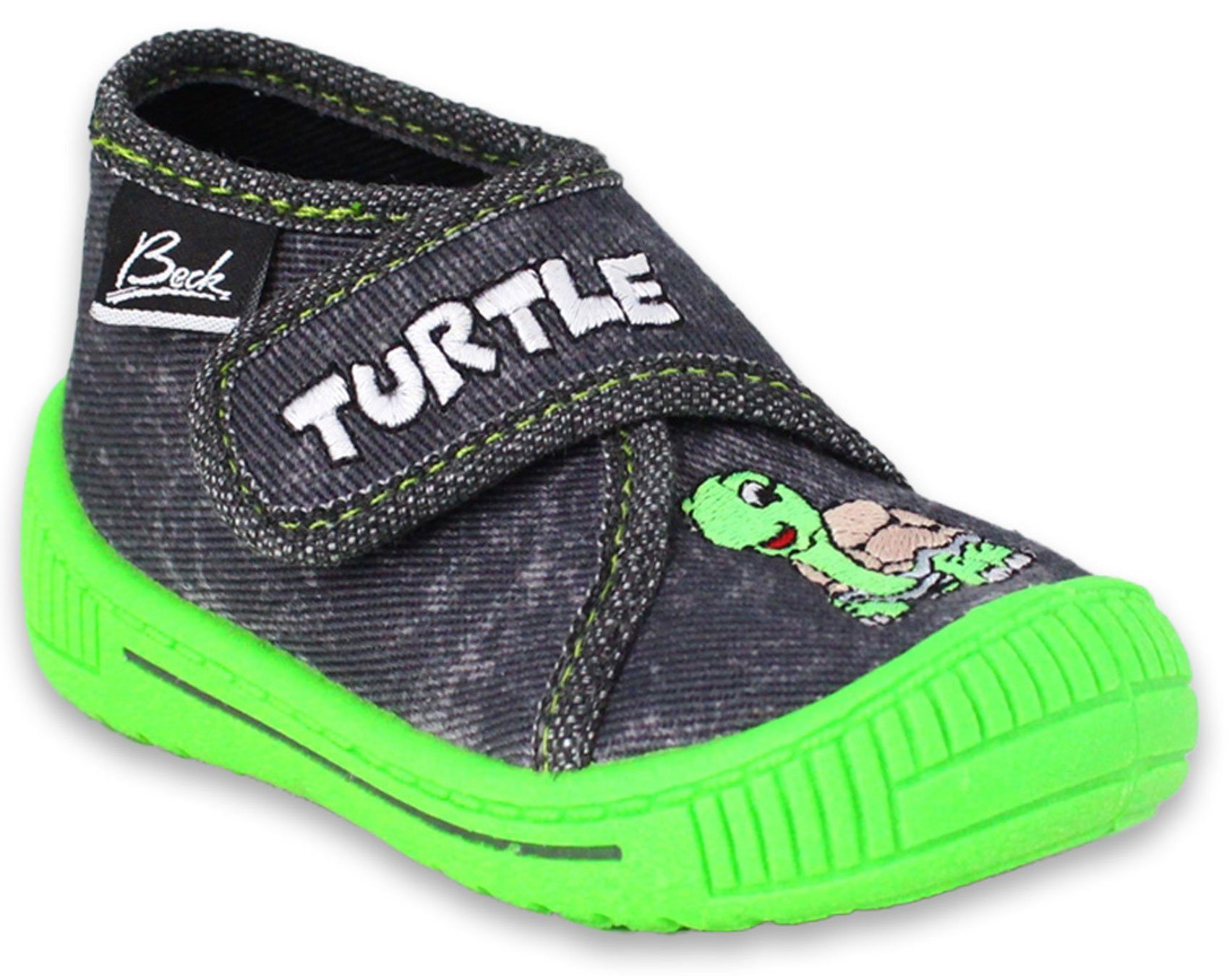 Beck Kleinkind Hausschuh Turtle Hausschuh (Leder-Decksohle, atmungsaktive Materialien) mit Klettverschluß, rutschfeste Laufsohle