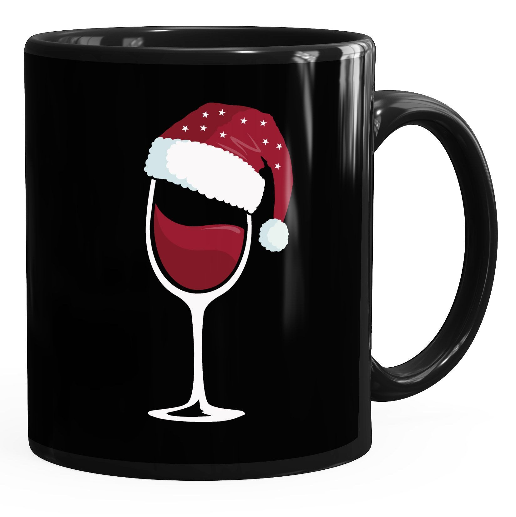 MoonWorks Tasse Kaffee-Tasse Weihnachten lustig Weinglas mit Weihnachtsmütze, Keramik
