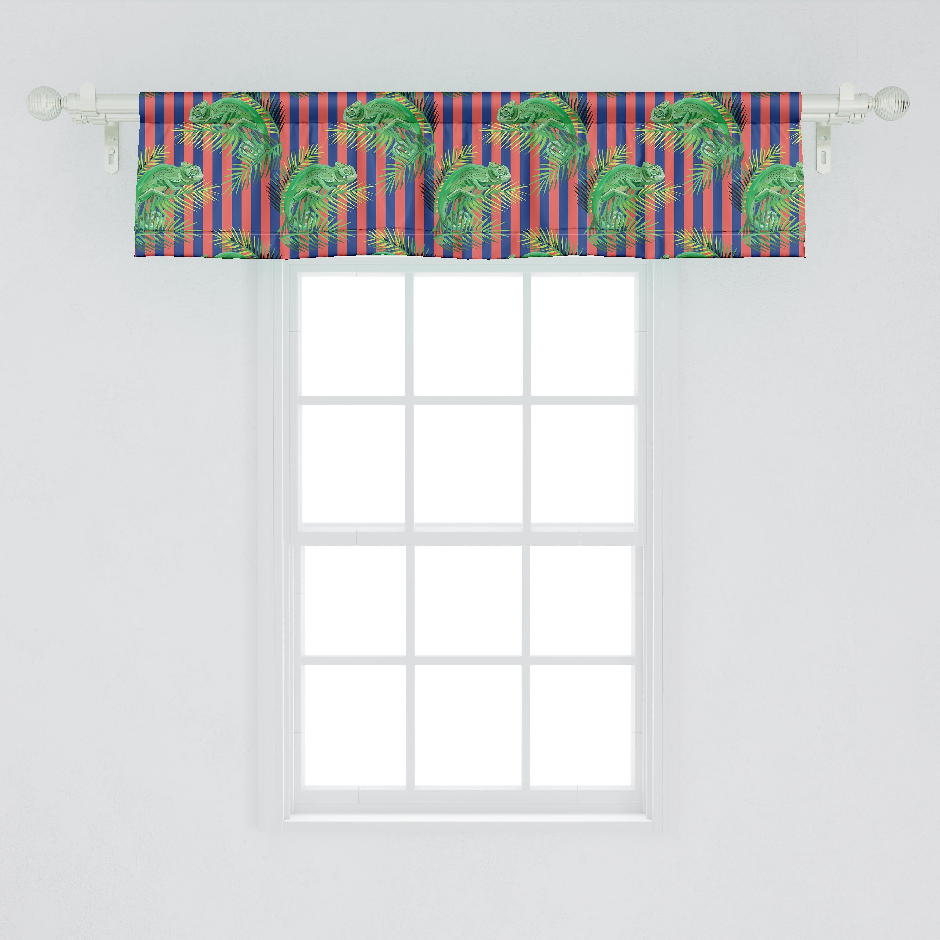 Stripes Abakuhaus, Volant Vorhang Scheibengardine mit für Dekor mit Palm Stangentasche, Chamäleon Microfaser, Schlafzimmer Küche Exotisch