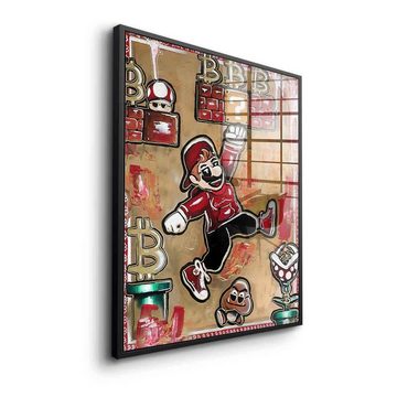 DOTCOMCANVAS® Acrylglasbild Bitcoin Mario - Acrylglas, Acrylglasbild Bitcoin Super Mario Comic Pop Art crypto rot braun