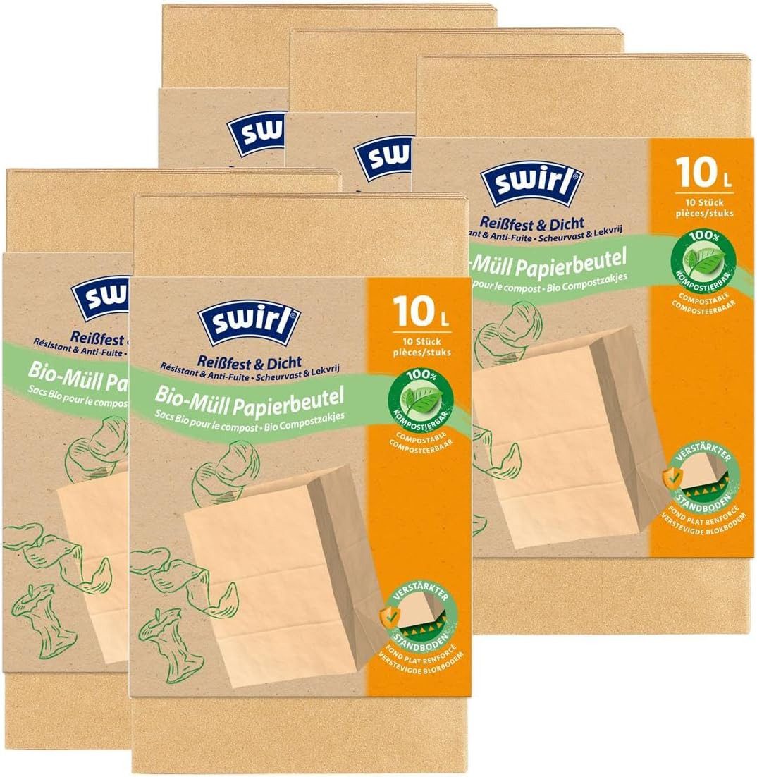 Swirl Müllbeutel Swirl Bio-Müll-Papier-Beutel 10L 10 Stück (5er Pack), 100% kompostierbar