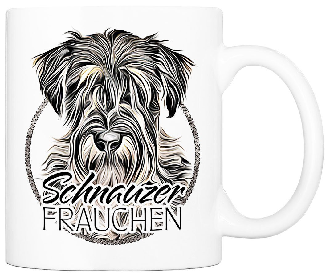 Cadouri Tasse SCHNAUZER FRAUCHEN - Kaffeetasse für Hundefreunde, Keramik, mit Hunderasse, beidseitig bedruckt, handgefertigt, Geschenk, 330 ml