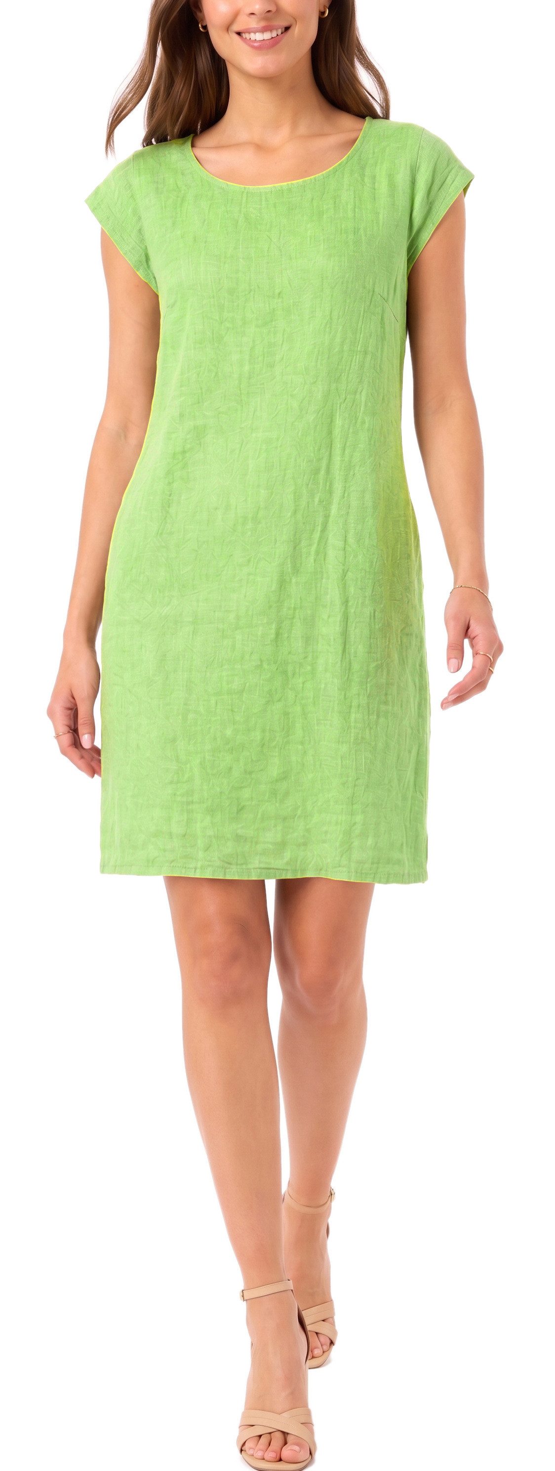 dy_mode Midikleid Einfarbiges Damen Leinenkleid Sommerkleid Kurzarm Midi Kleid in Unifarbe, mit Eingriffstaschen, leicht taillierte Passform – Bild 3 von 5
