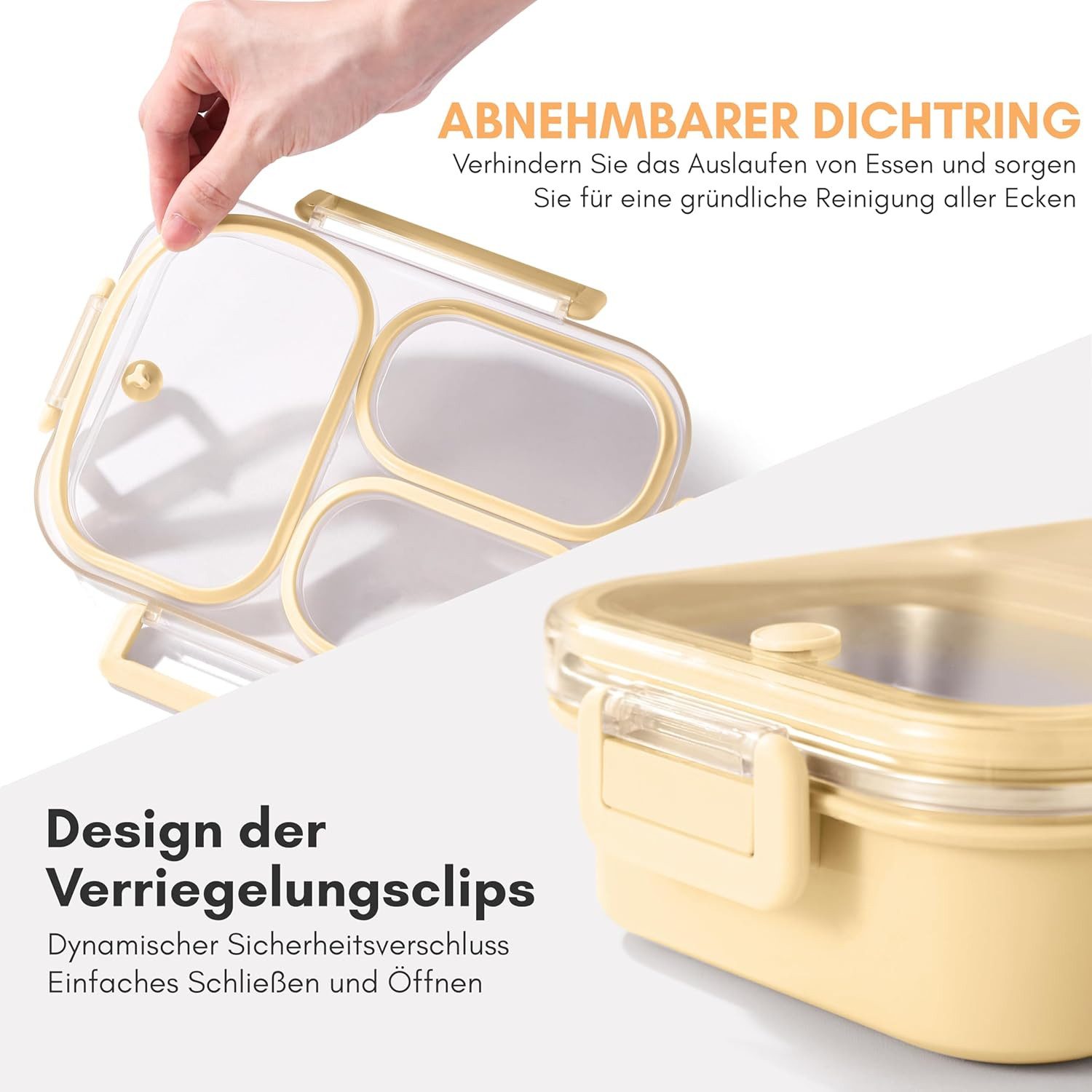 Agger Lunchbox 800ml Brotdose mit 3 Fächern,Lunchbox für Kinder und Erwachsene, (Edelstahl 304), für Schule, Büro und unterwegsIdeal, für alle Altersgruppen