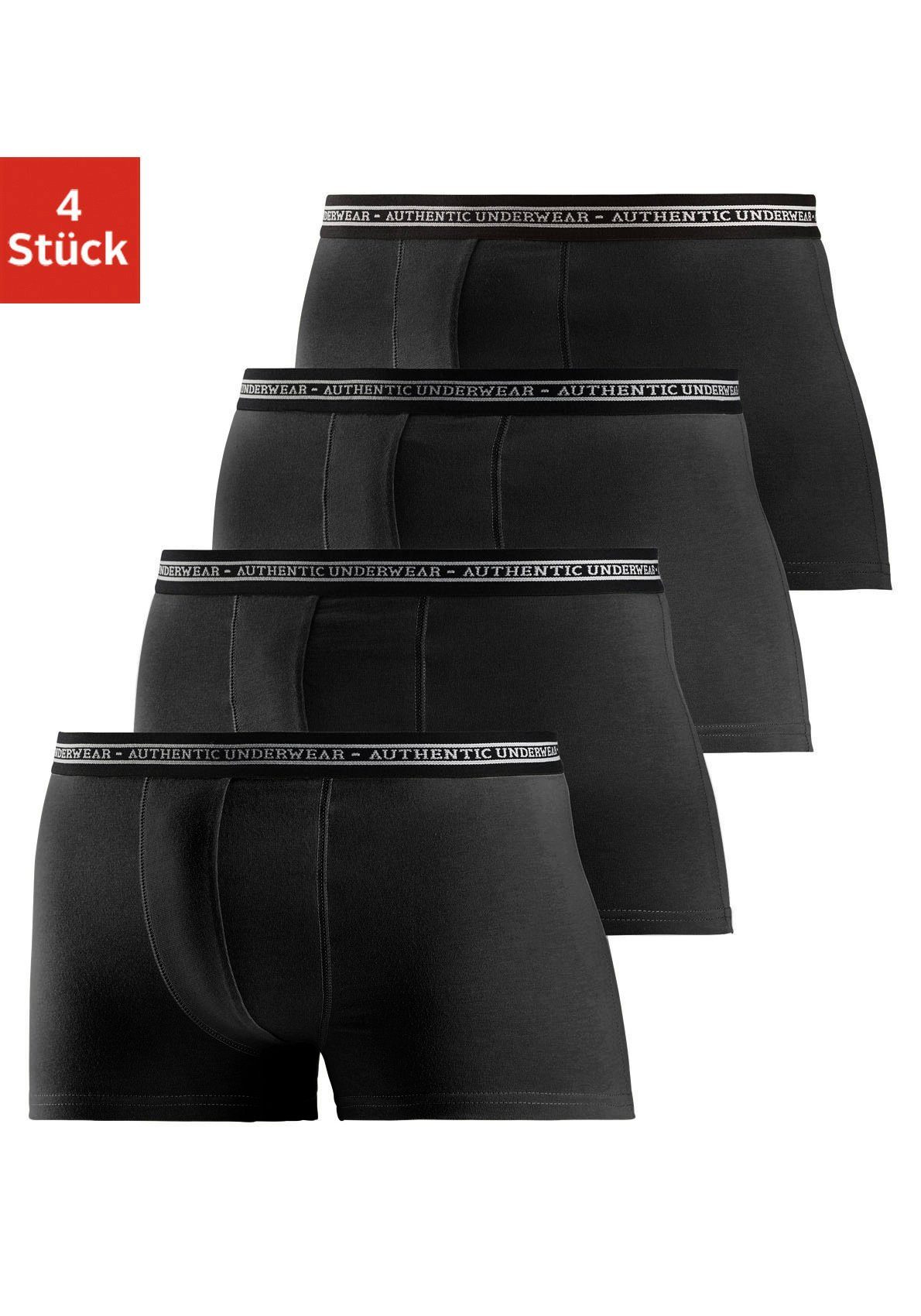 AUTHENTIC UNDERWEAR Boxer Boxershorts für Herren (Packung, 4-St), schwarzer Webbund mit Logoschriftzug