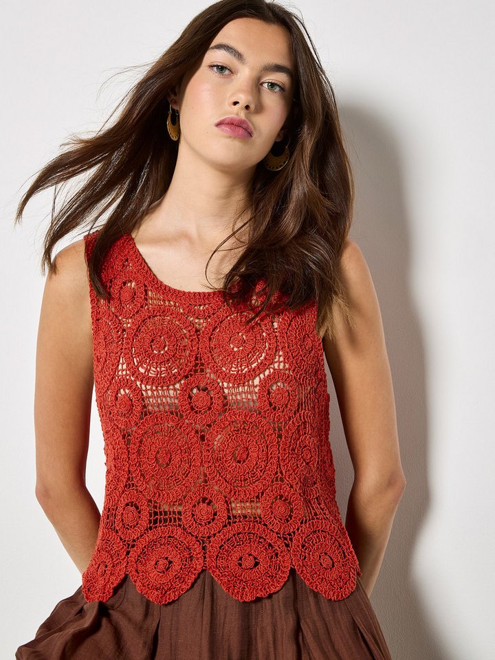 Apricot Crop-Top Crop-Top mit Häkeldetails