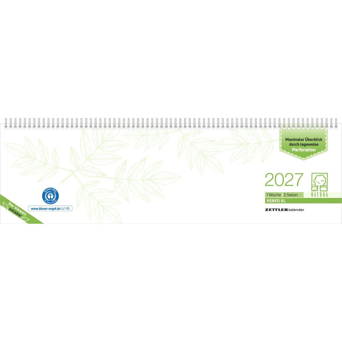 ZETTLER Schreibtischkalender Tischquerkalender Perfo XL Recycling 36,2x10,6cm 1 Woche/2 Seiten 2027