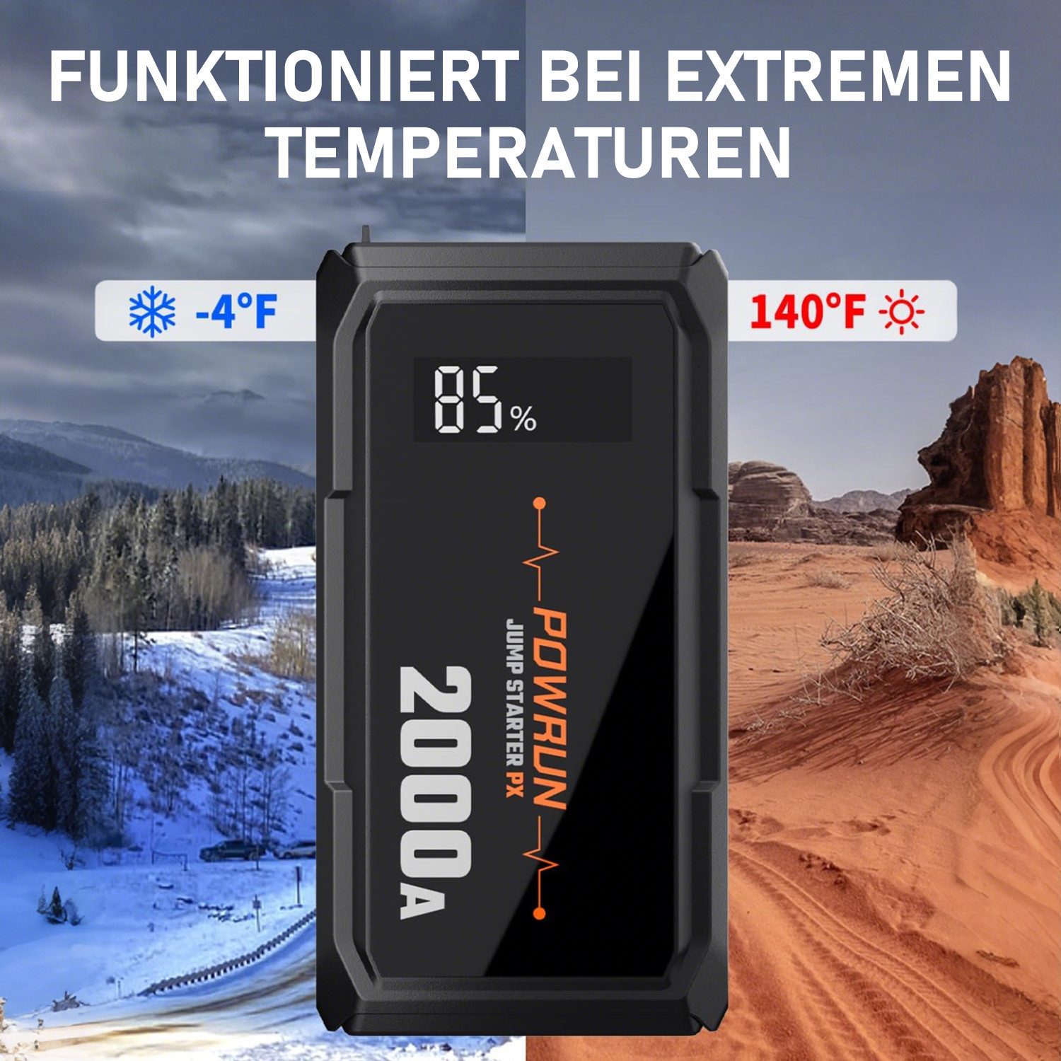 MOPUEA Jump Starter Power Bank 2000A with LED, LCD, USB, Car Battery Booster Car Battery Charger (10000 mA, Single Item, 1× Jump Starter, Cable, Bag, USB Cable, Instructions, 2000A Starting Current, LCD, Power Bank, LED, Protection System)