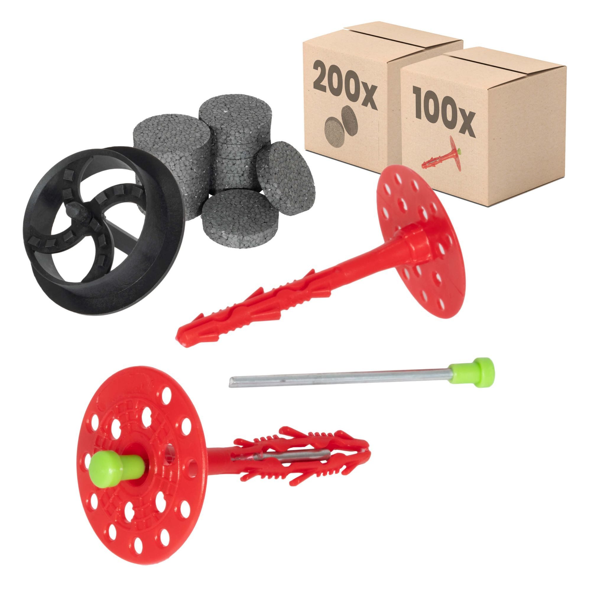PROTEKTOR Schrauben- und Dübel-Set Dämmstoffdübel Ø8mm, Schlagdübel mit Stahlnagel für WDVS, (Dämmstoffdübel Set Ø8x100mm (100 Stück + 200 Rondelle + 1 Fräser), 300 St., Fassadendübel für WDVS und zur Befestigung von Fassadendämmung), ETA-zertifizierte Schlagdübel Tellerdübel für alle Nutzungskategorien