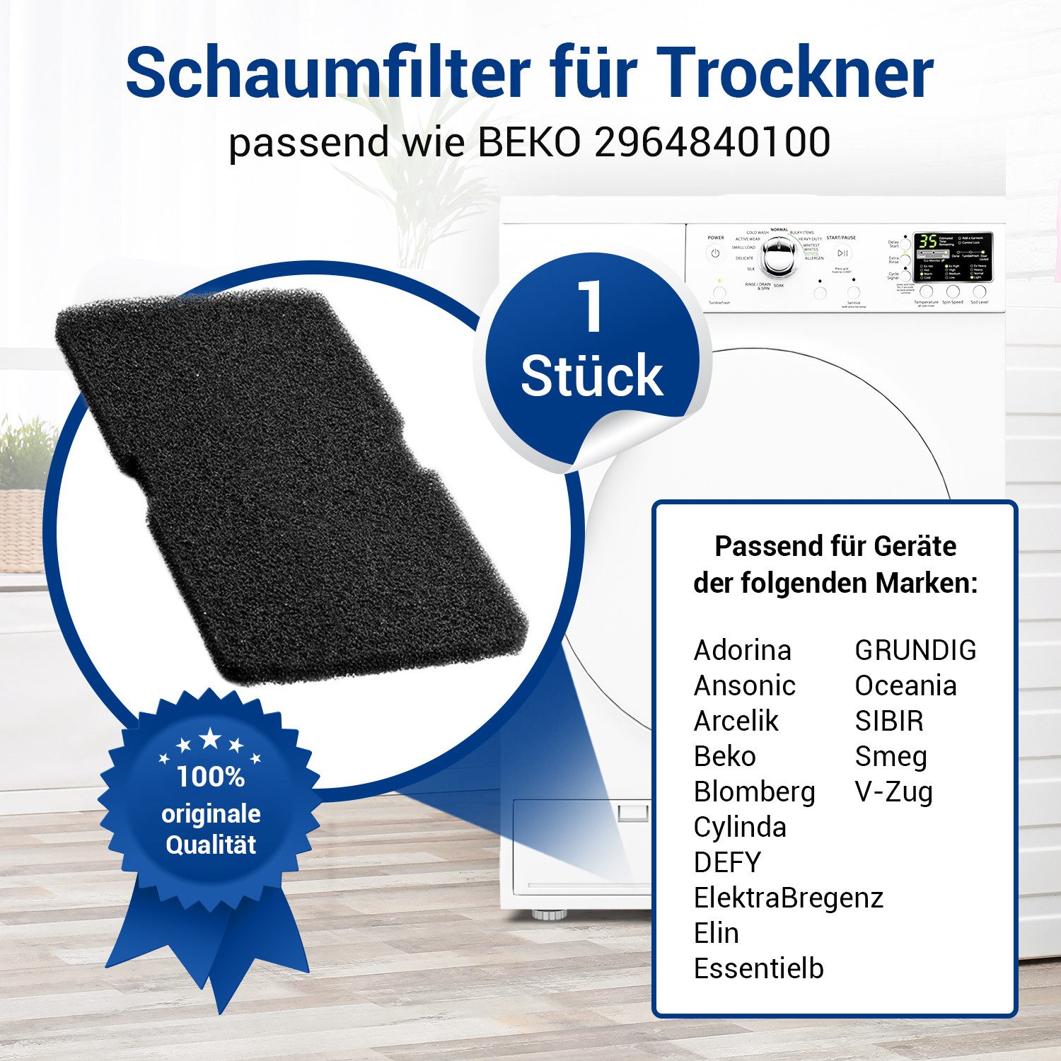 VIOKS Ersatzfilter Schaumfilter Ersatz für Beko 2964840100 Sockelfilter, Zubehör für Wäschetrockner, 240 x 155 x 11 mm