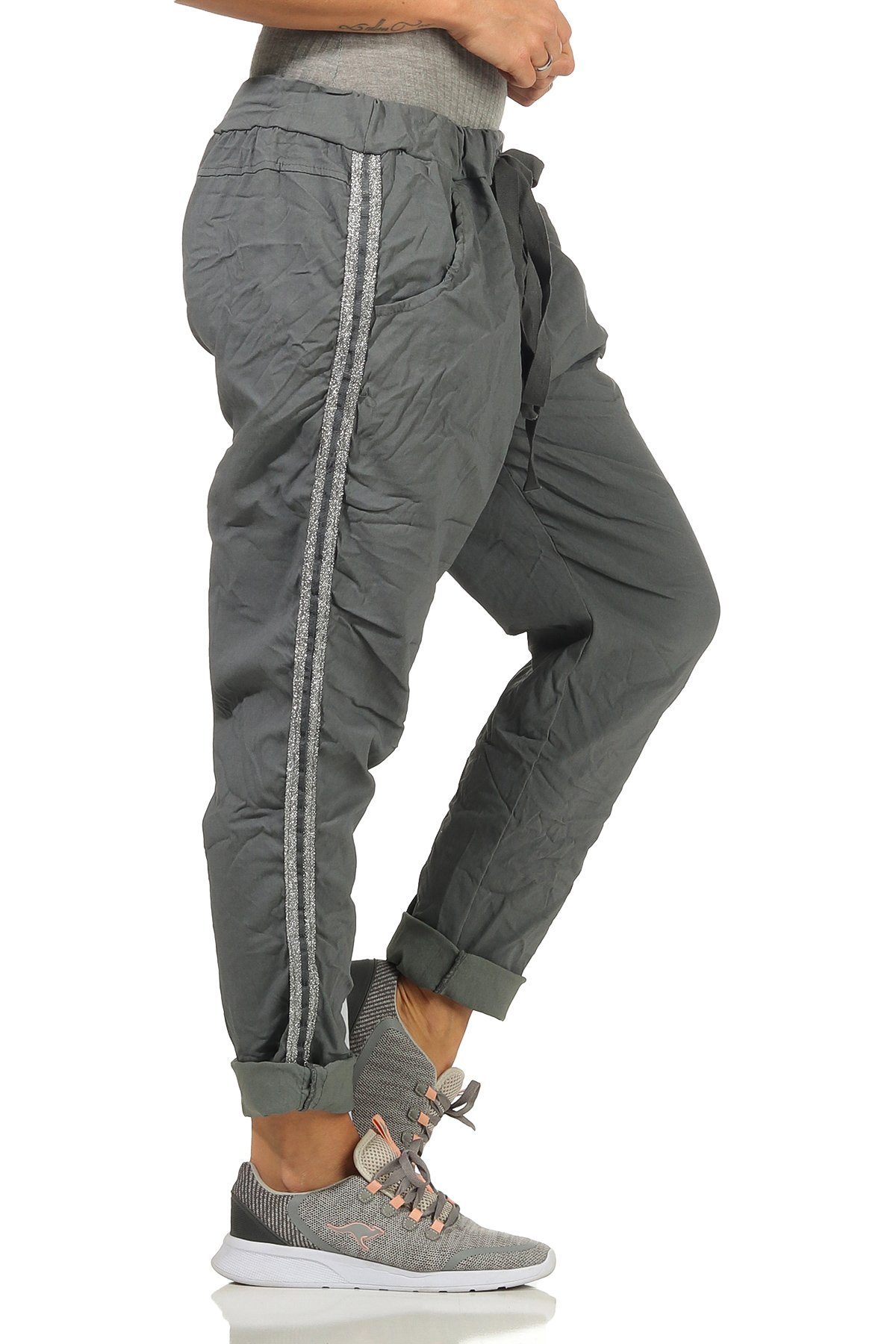 Mississhop Jogginghose Damen Hose Baumwollhose mit Seitlichen Silberstreifen M.348 Graphit