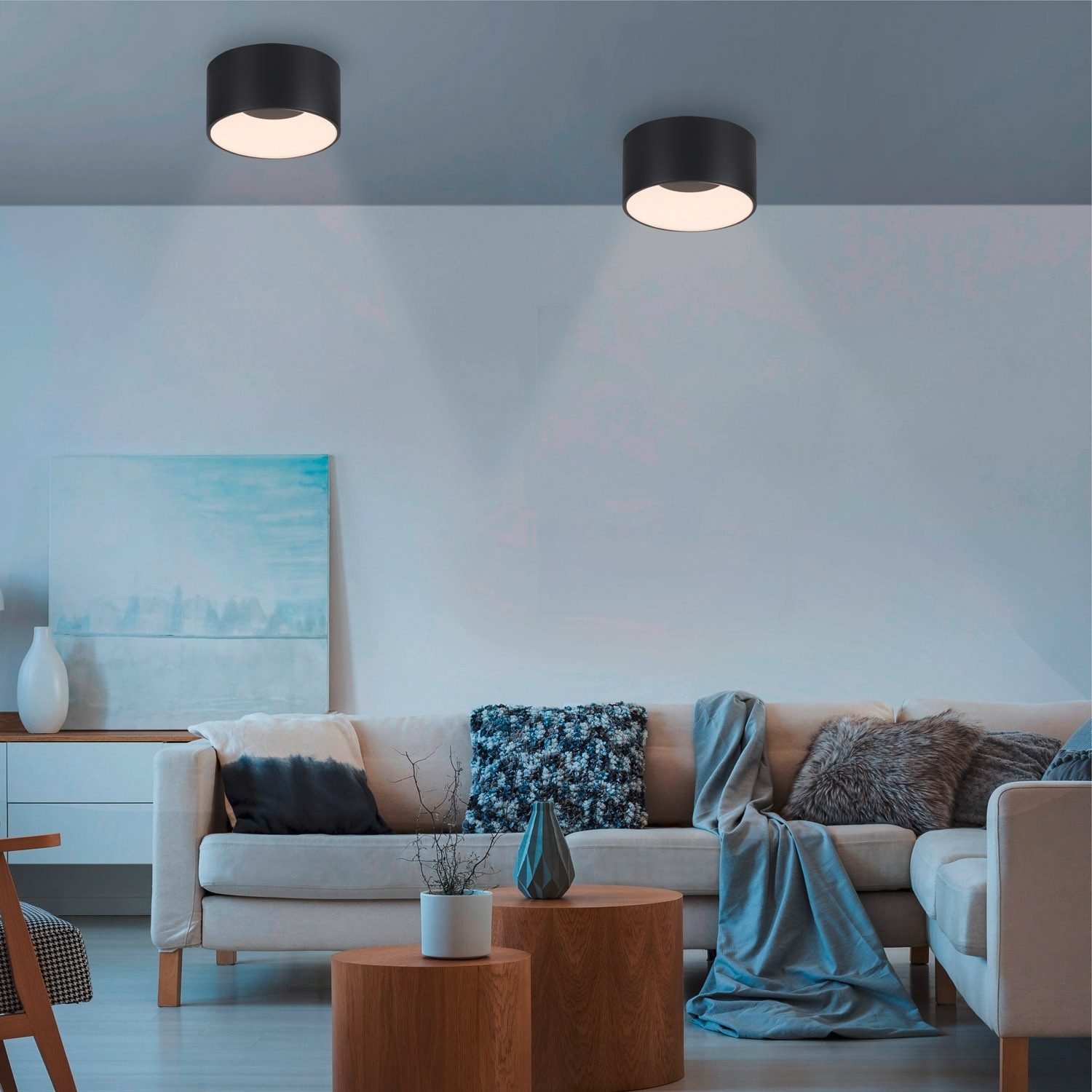 JUST LIGHT LED Deckenleuchte TANIKA, Ø 16 cm, 1-flammig, Schwarz, Kunststof günstig online kaufen